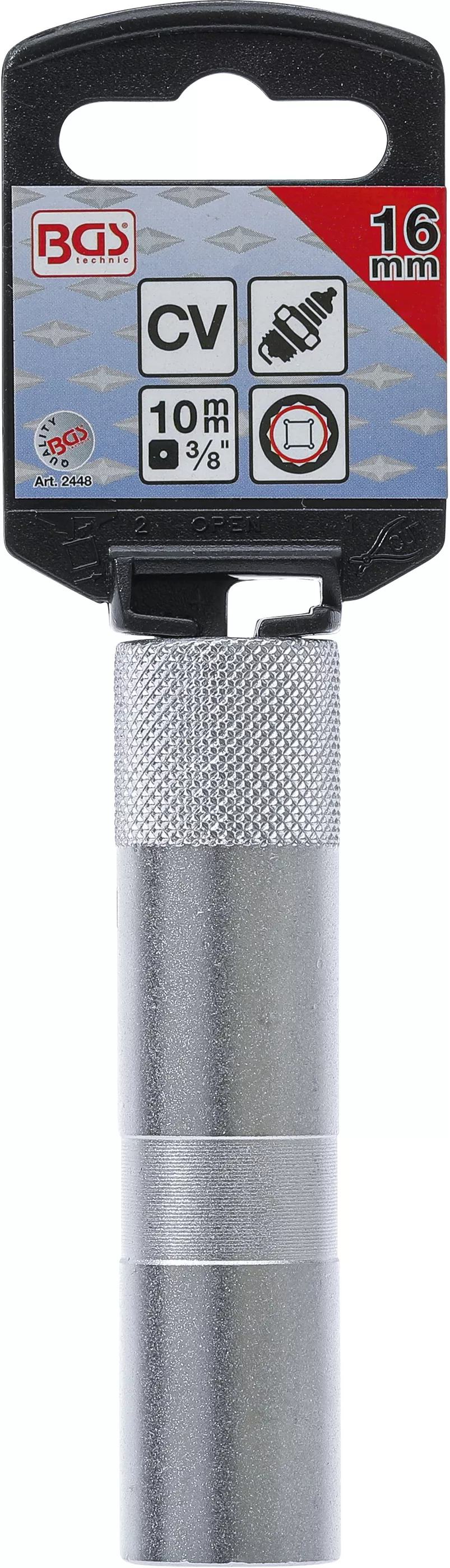 Cheie pentru bujii cu cauciuc de prindere, 12 colturi, lunga | 10 mm (3/8") | 16 mm [3]