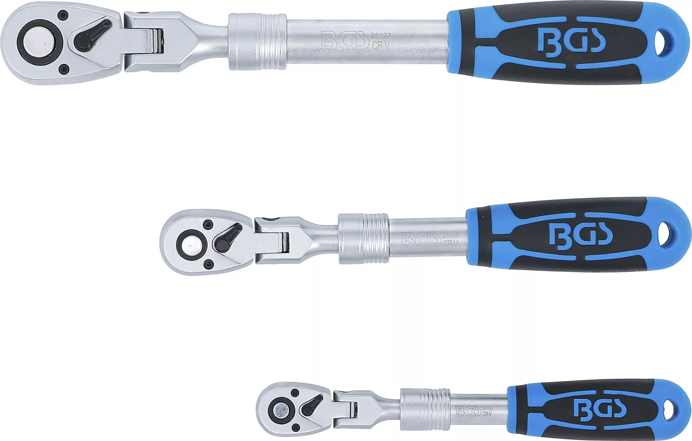 Set chei cu clichet reversibil | extensibil, articulat | 6,3 mm (1/4") - 10 mm (3/8") - 12,5 mm (1/2") | 3 piese [2]