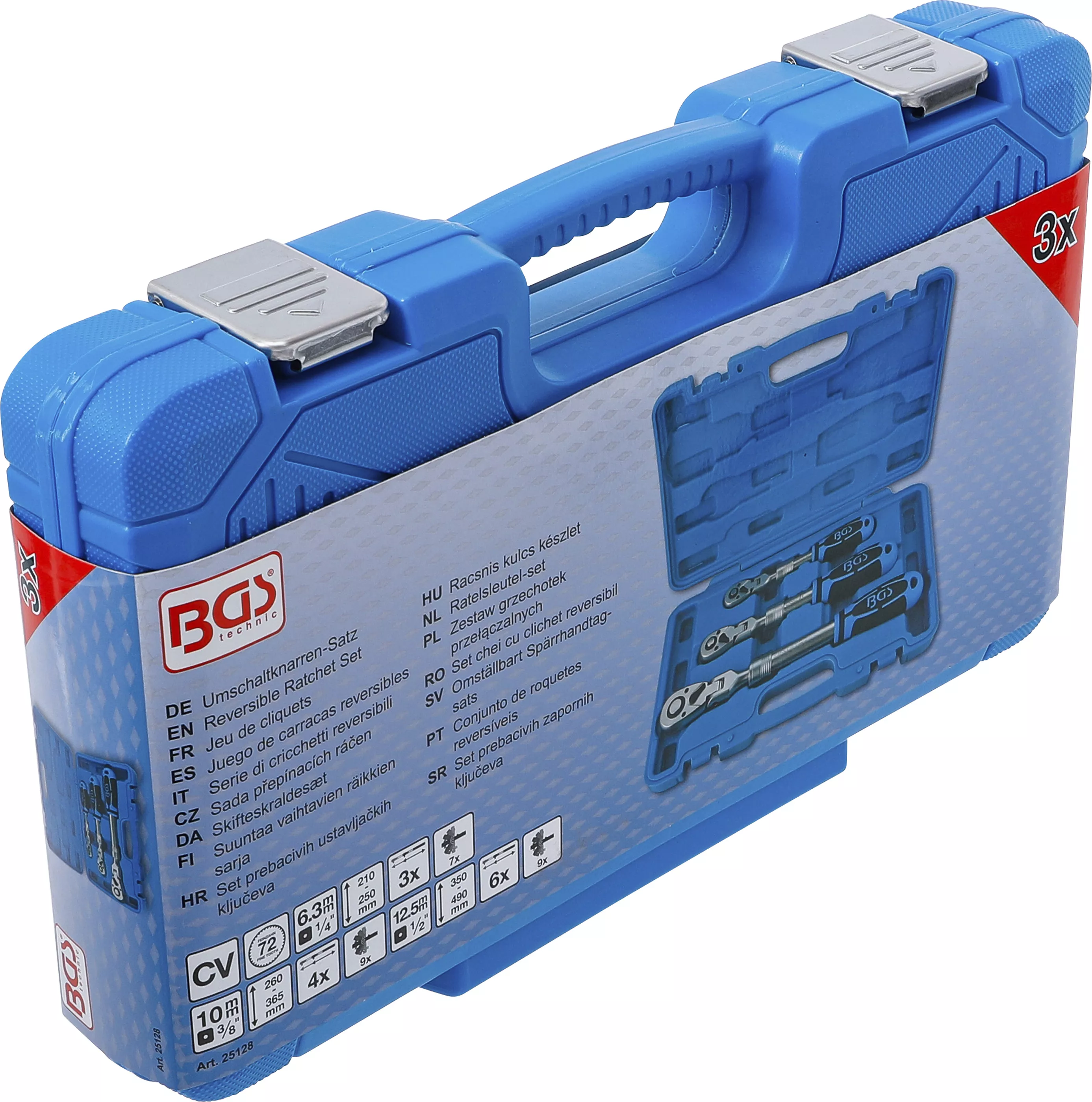 Set chei cu clichet reversibil | extensibil, articulat | 6,3 mm (1/4") - 10 mm (3/8") - 12,5 mm (1/2") | 3 piese [8]