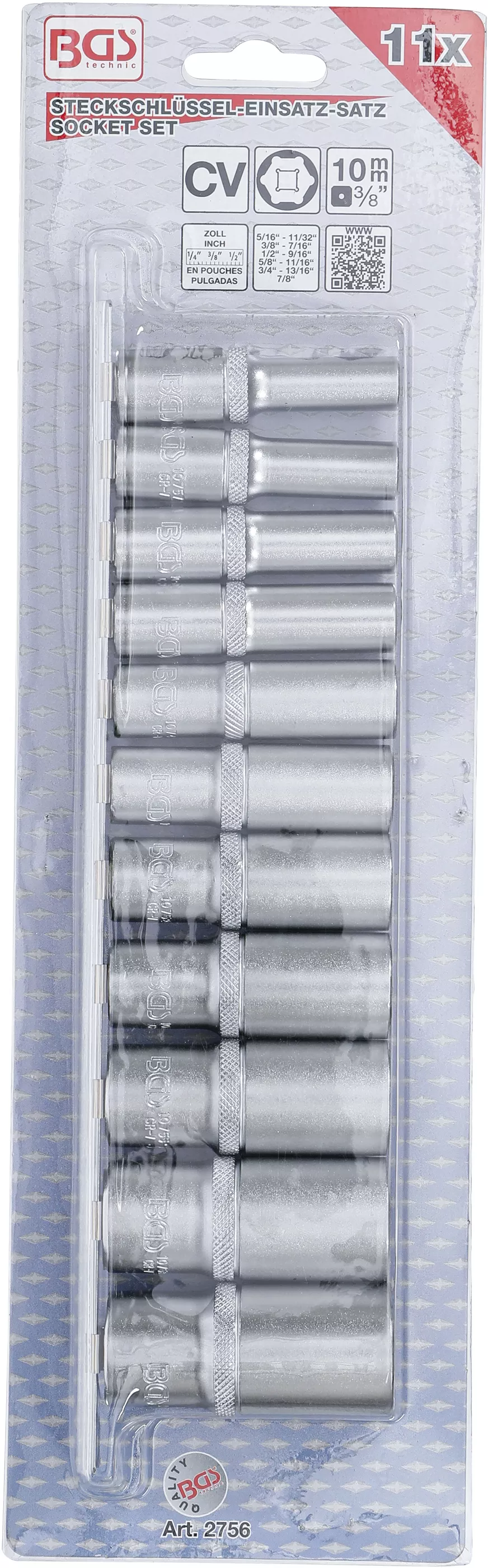 Set chei tubulare 6 colturi, lungi | 10 mm (3/8") | Marimi in toli | 11 piese [4]