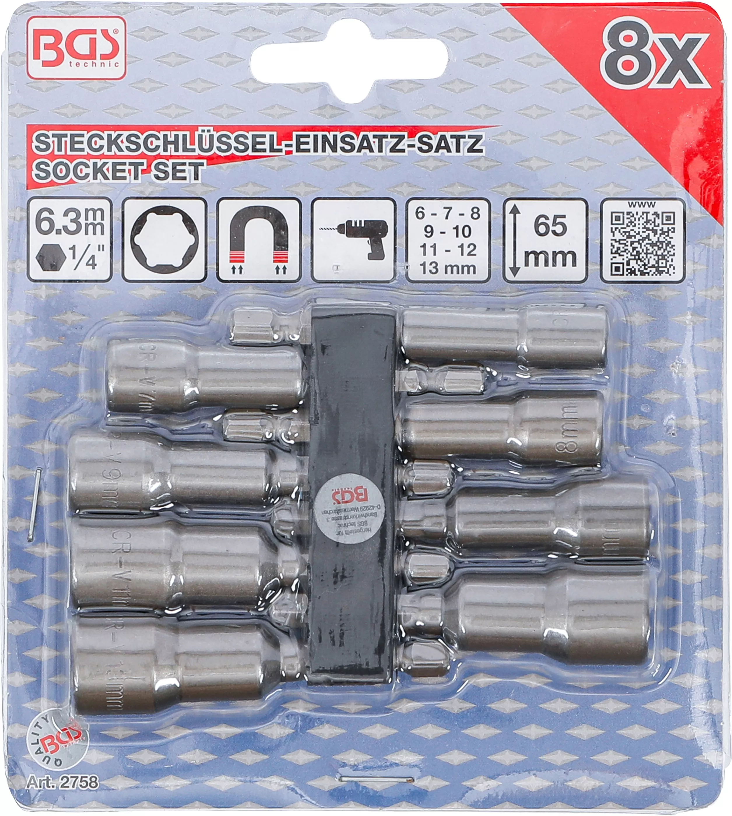 Set chei tubulare 6 colturi | Antrenare 6 colturi exterior 6,3 mm (1/4") | 6 - 13 mm | 8 piese [4]