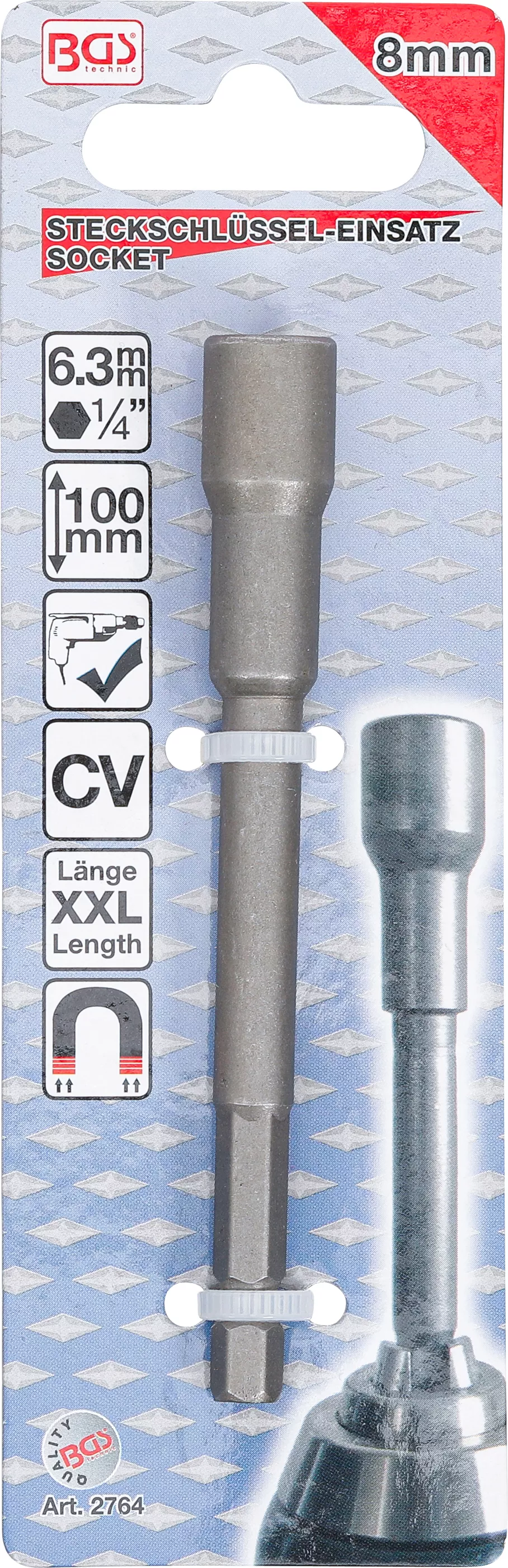 Cheie tubulara atasabila 6 colturiala, extra lunga | pentru masini de gaurit | Antrenare 6 colturi exterior 6,3 mm (1/4") | 8 mm [4]