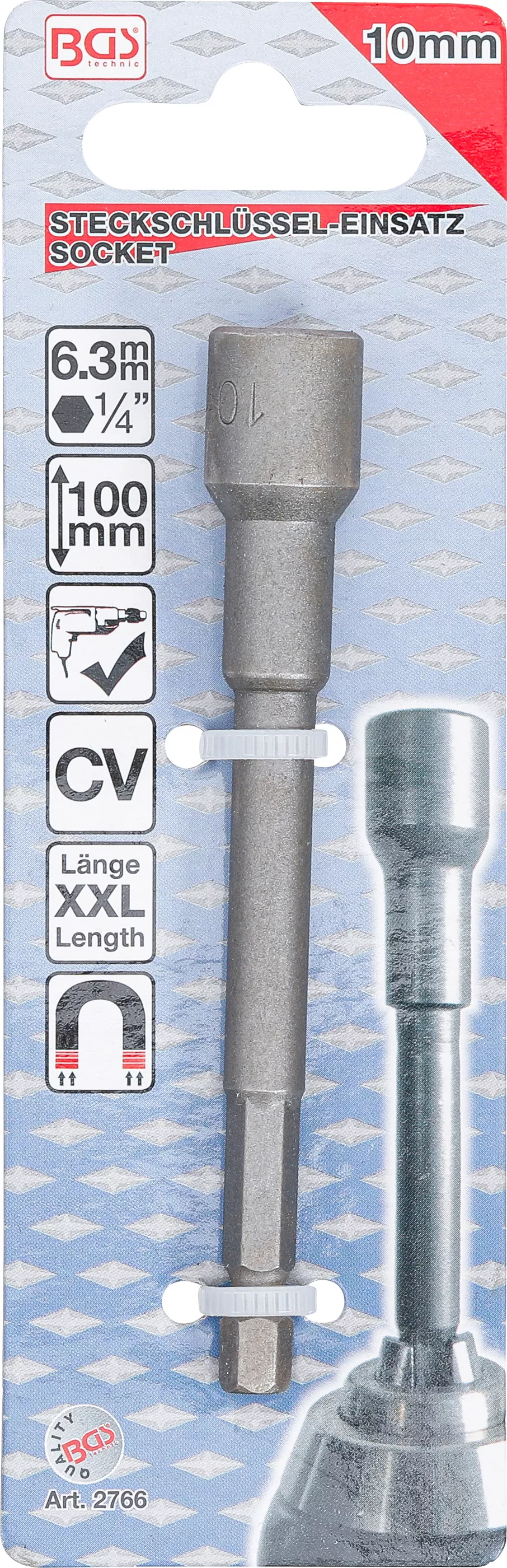 Cheie tubulara atasabila 6 colturiala, extra lunga | pentru masini de gaurit | Antrenare 6 colturi exterior 6,3 mm (1/4") | 10 mm [4]