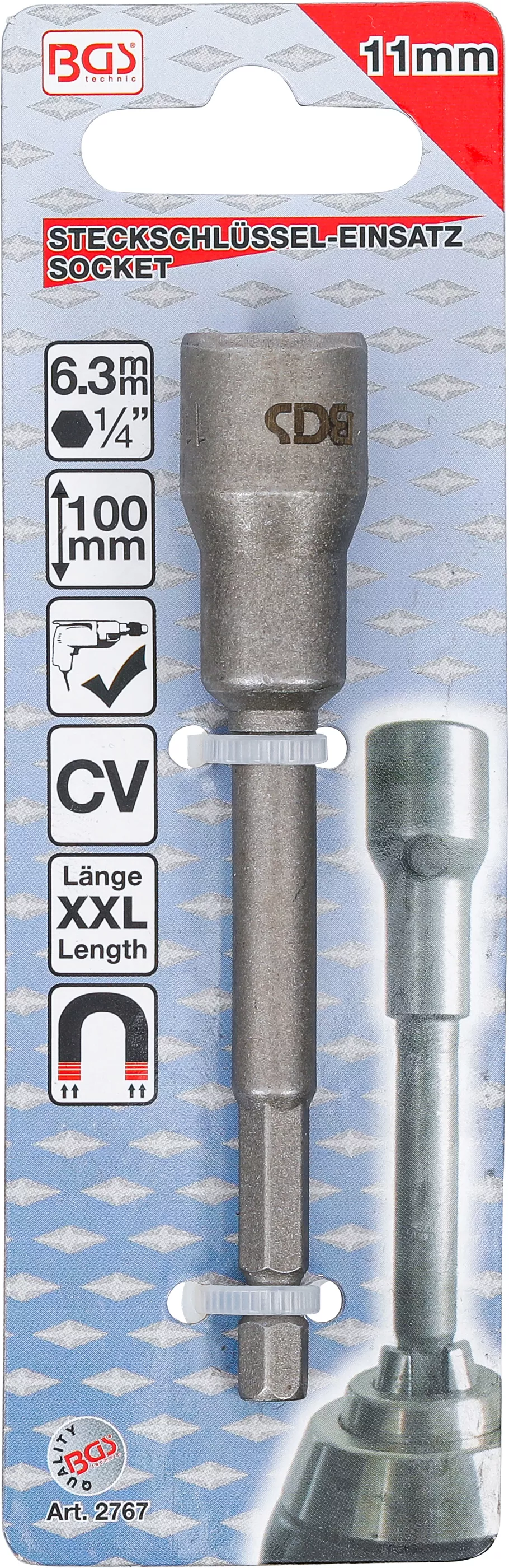 Cheie tubulara atasabila 6 colturiala, extra lunga | pentru masini de gaurit | Antrenare 6 colturi exterior 6,3 mm (1/4") | 11 mm [4]