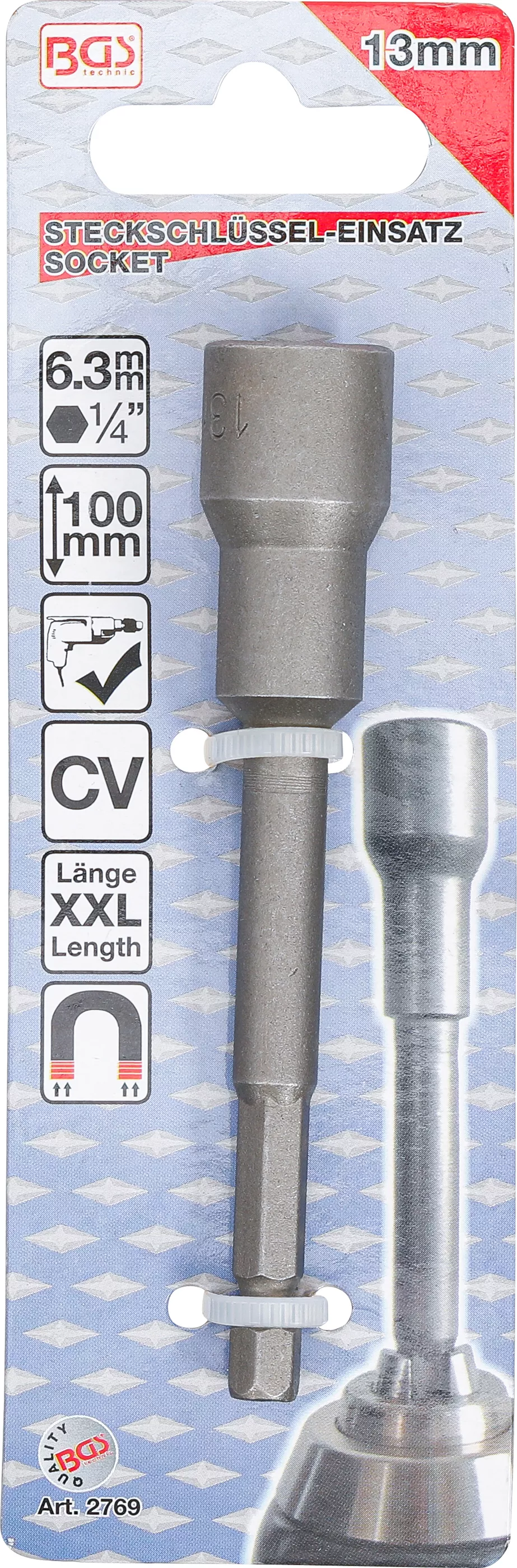 Cheie tubulara atasabila 6 colturiala, extra lunga | pentru masini de gaurit | Antrenare 6 colturi exterior 6,3 mm (1/4") | 13 mm [4]