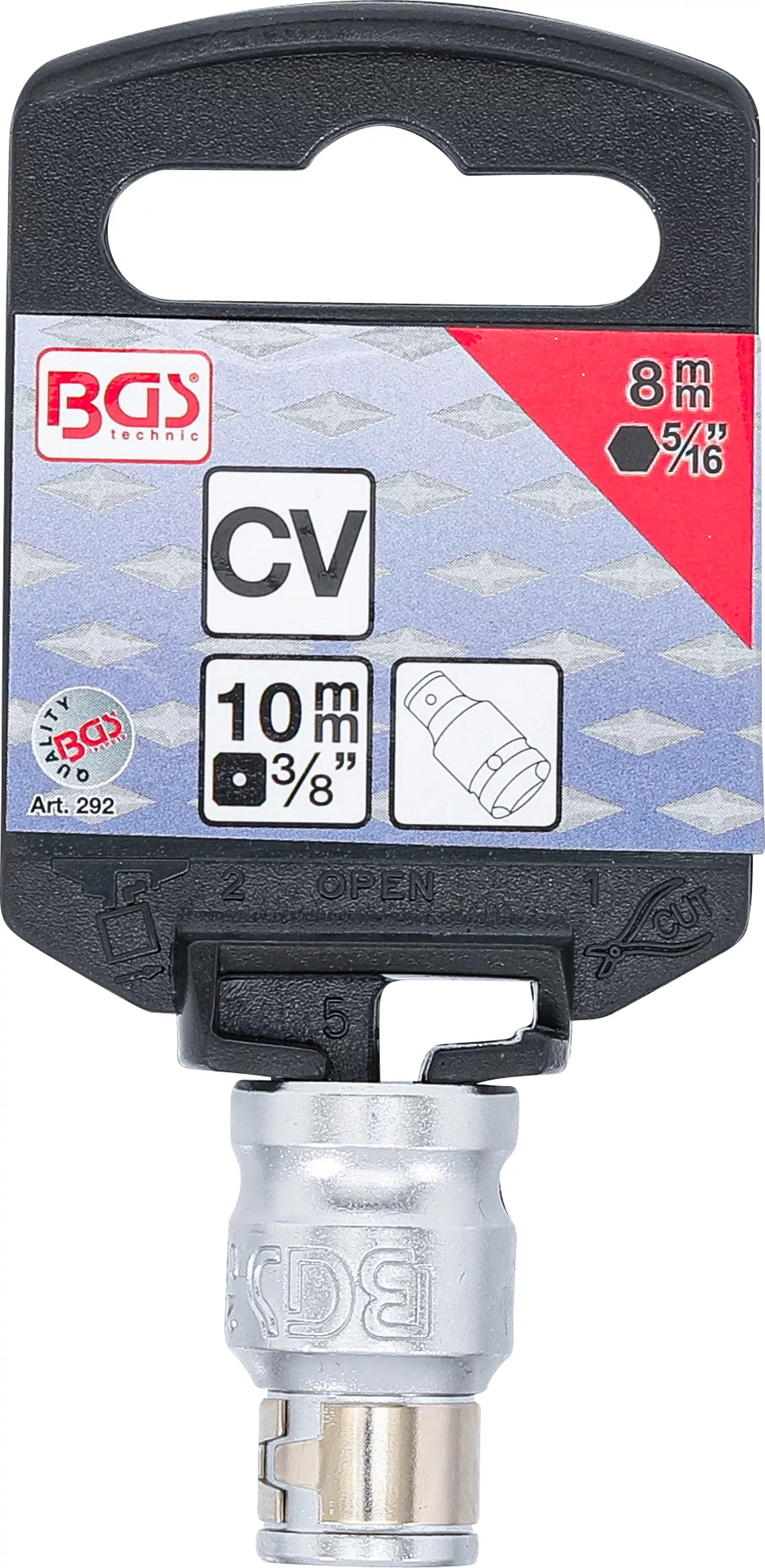 Adaptor biti cu bila de blocare | Patrat interior 10 mm (3/8") | Antrenat prin hexagon interior 8 mm (5/16") [3]