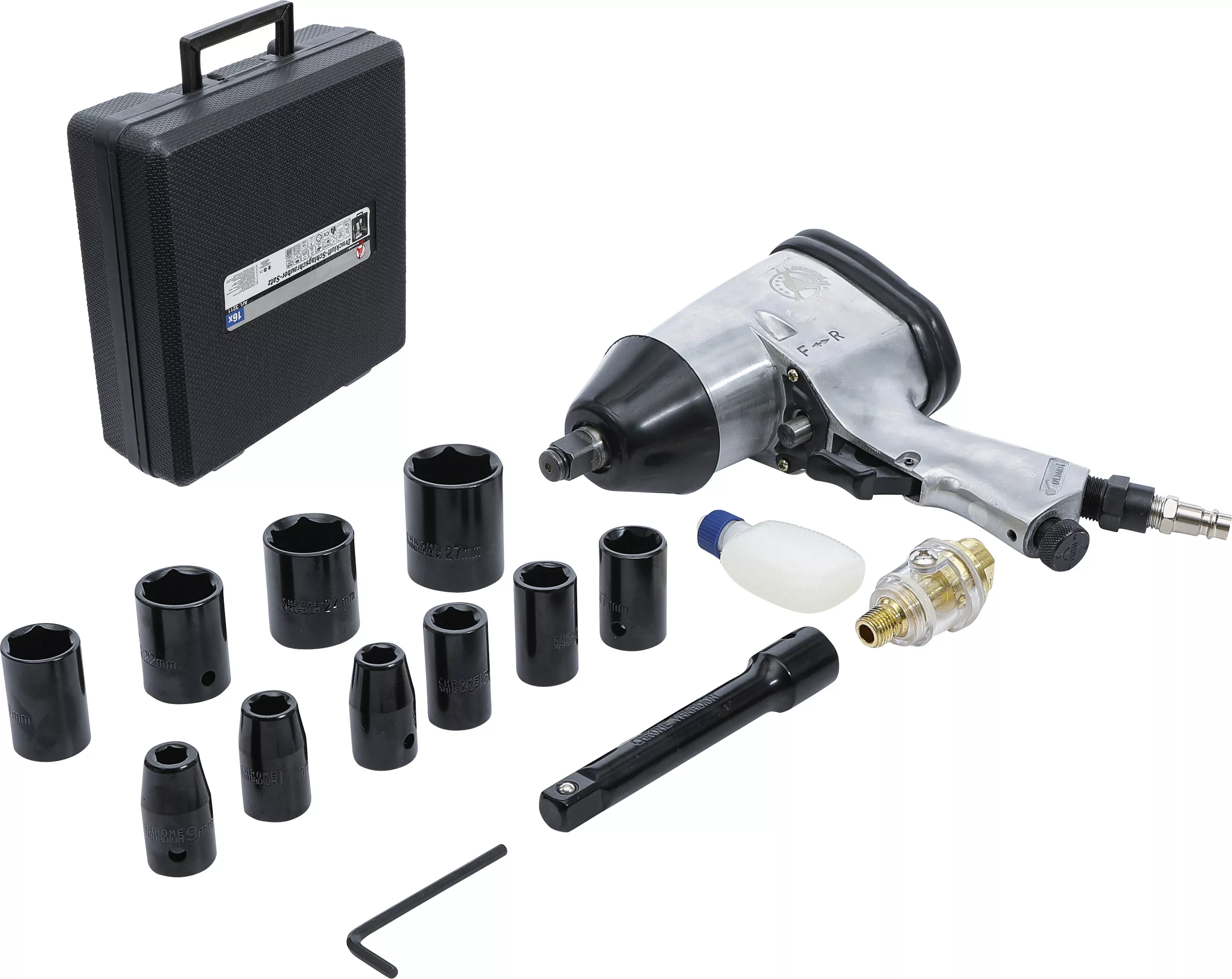 Masina de insurubat pneumatica cu impact cu set chei | 12,5 mm (1/2") | 312 Nm | 16 piese [1]