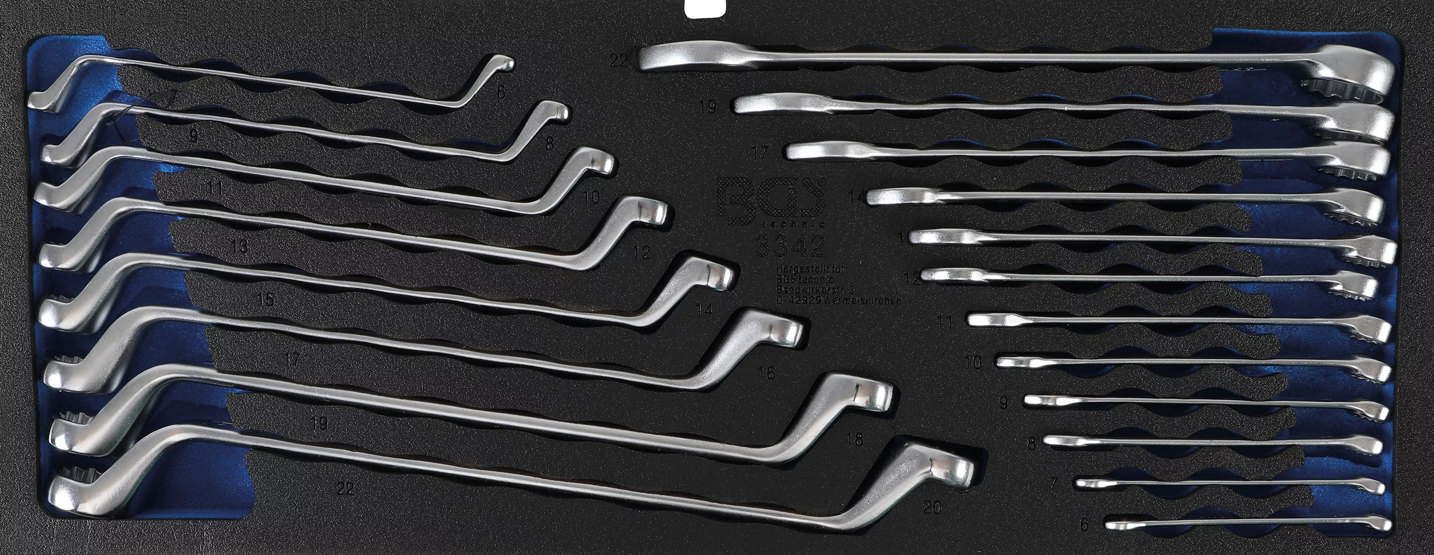 Capete de chei tubulare & cutii pentru unelte - Suport din spuma pentru BGS 3312: inel dublu, set chei fixe-inelare | 20 piese