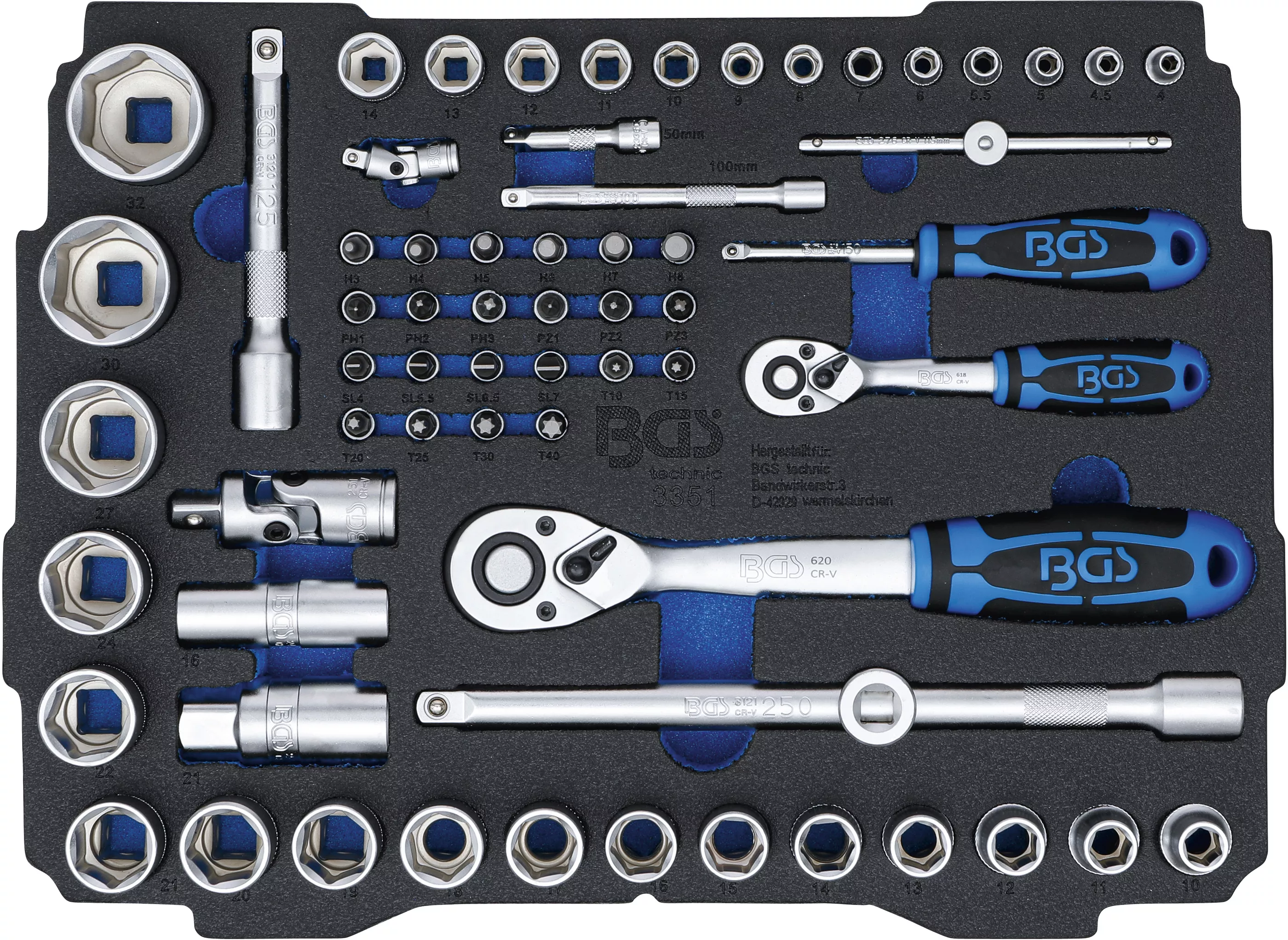 Capete de chei tubulare & cutii pentru unelte - Suport din spuma pentru art. BOXSYS1 and 2: Set chei tubulare | 6,3 mm (1/4") / 12,5 mm (1/2") | BGS systainerr | 65 piese