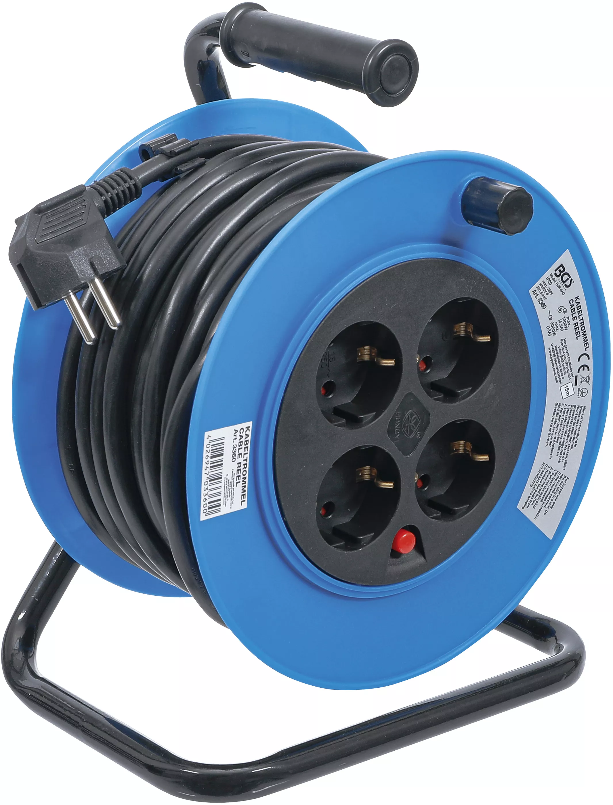Tmbur cablu | 15 m | 3 x 1,5 mm² | 4 prize | IP 20 | 3000 W [1]