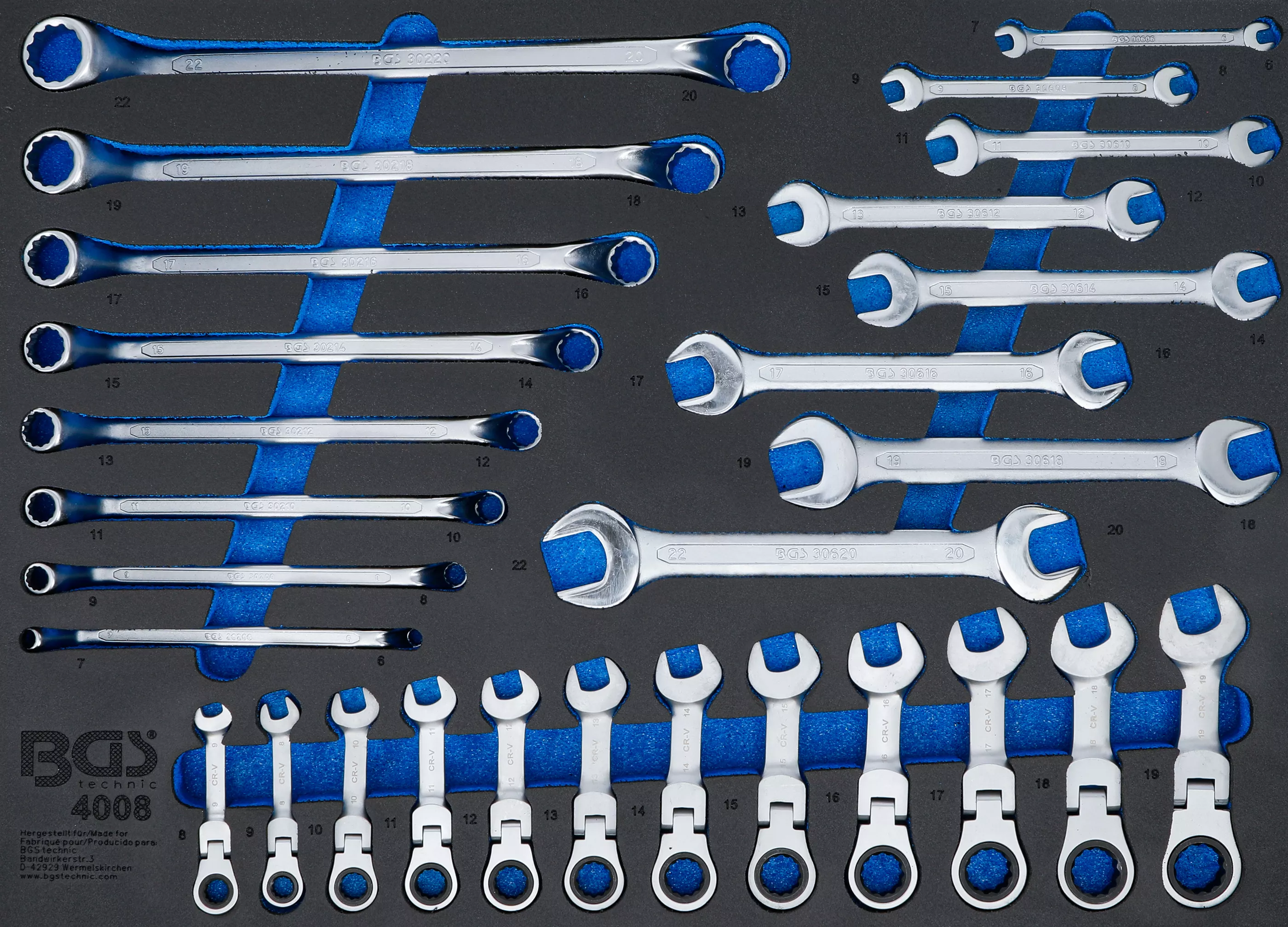 Cărucior atelier şi accesorii - Suport organizator pentru carucior 3/3: Cheii fixe-inelare, Cheie inelara cu clichet | articulate | 28 piese