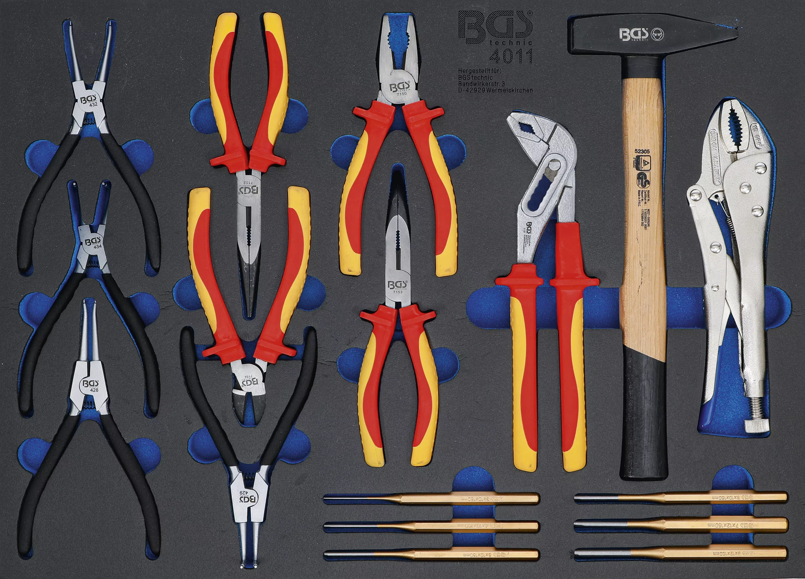 Cărucior atelier şi accesorii - Suport organizator pentru carucior 3/3: Set clesti, extractoare splinturi, ciocane | 17 piese