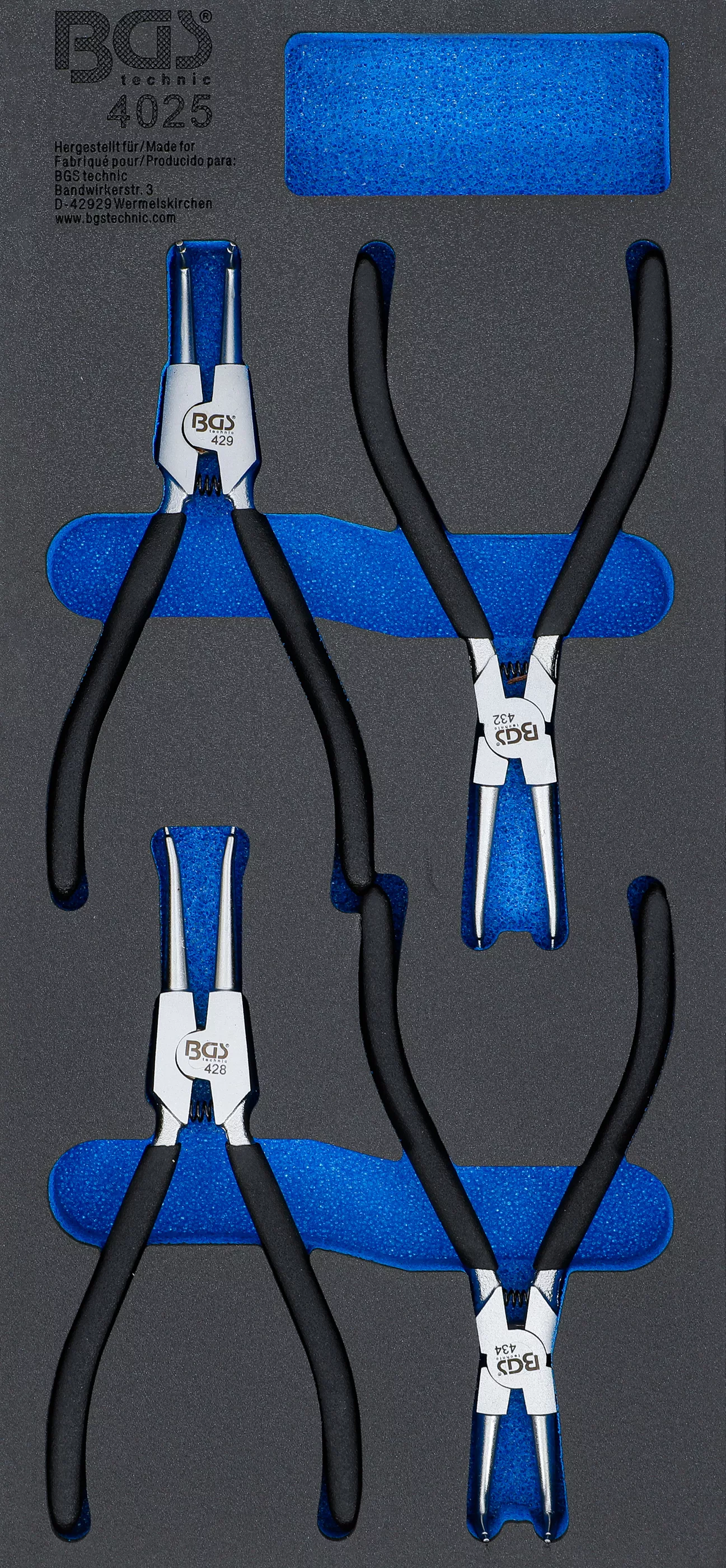 Cărucior atelier şi accesorii - Suport organizator pentru carucior 1/3: Set clesti inele de siguranta | 4 piese