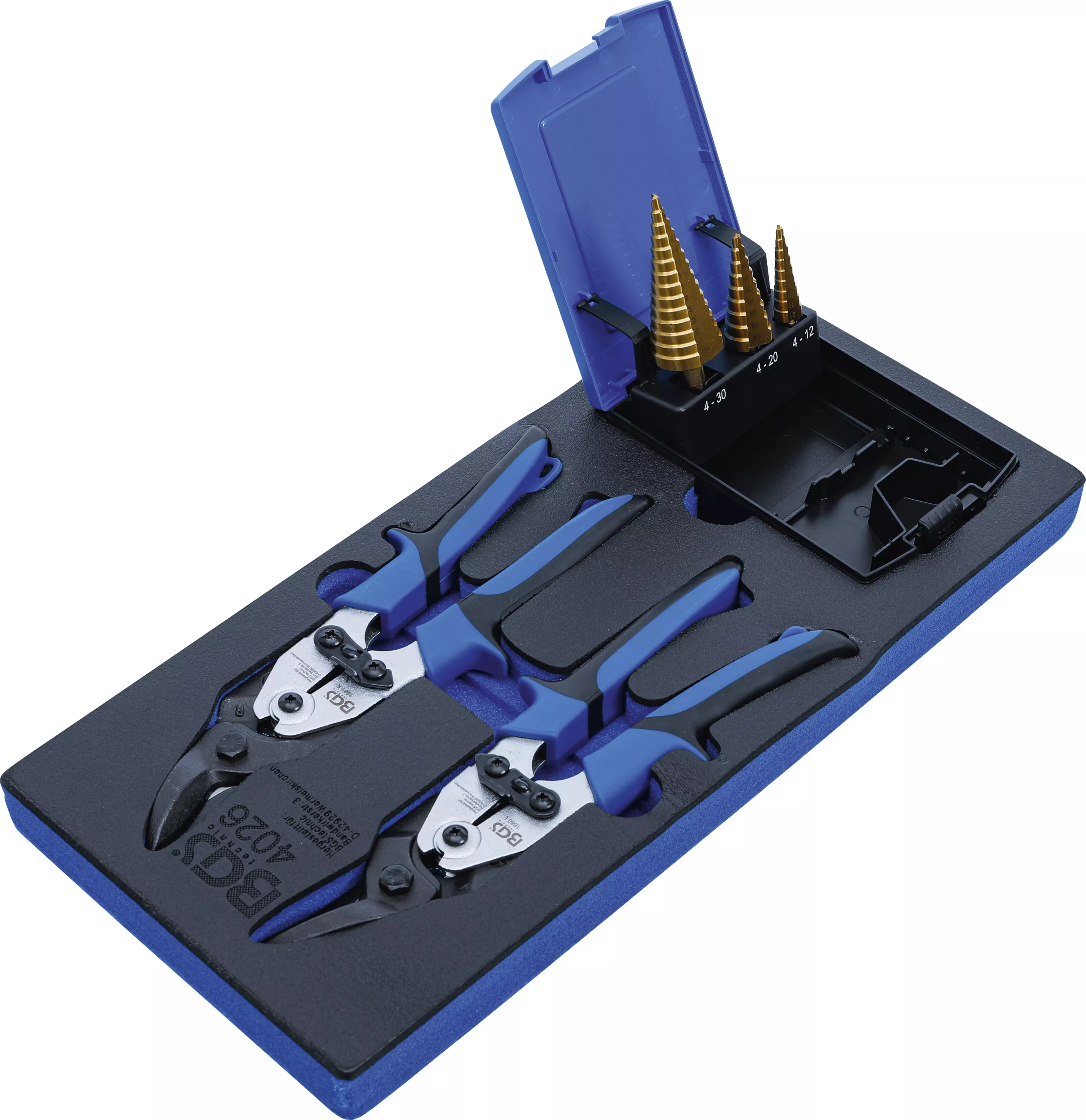 Suport organizator pentru carucior 1/3: Foarfece de tabla, Burghie in trepte | 5 piese [3]