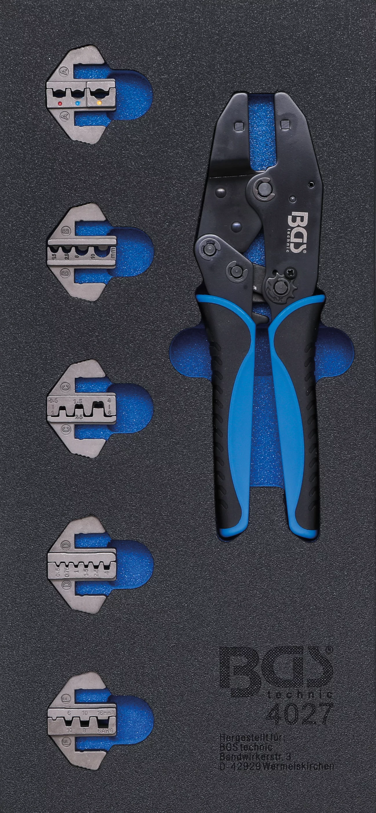 Cărucior atelier şi accesorii - Suport organizator pentru carucior 1/3: Set clesti sertizare | cu 5 perechi bacuri presare