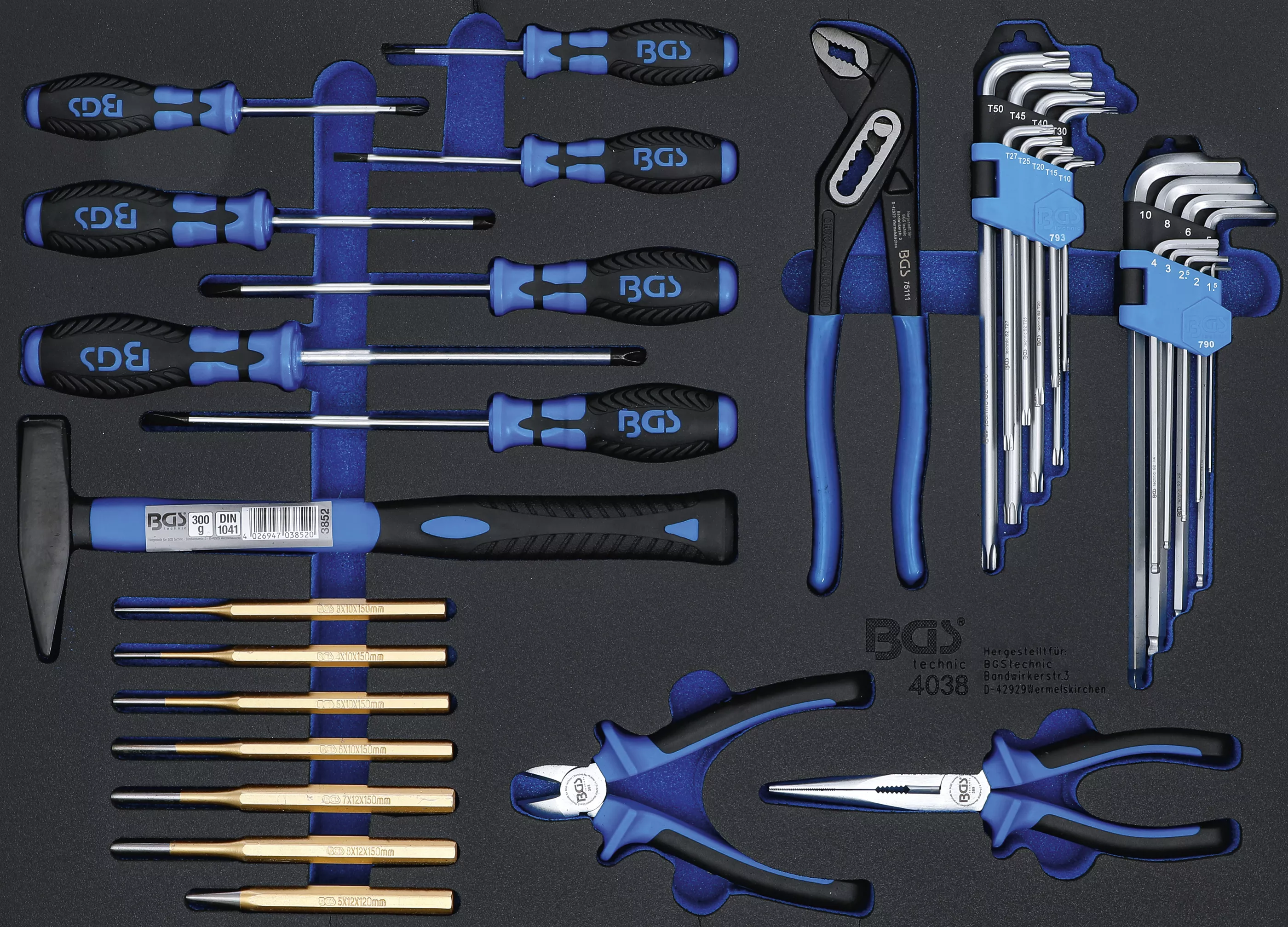 Cărucior atelier şi accesorii - Suport organizator pentru carucior 3/3: Set ciocane, clesti, surubelnite | 36 piese