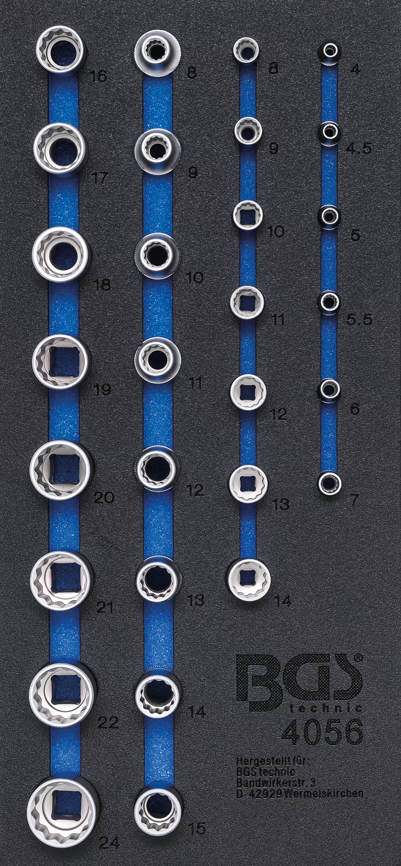 Cărucior atelier şi accesorii - Suport organizator pentru carucior 1/3: Capete chei tubulare | dublu 6 colturi | 6,3 mm (1/4") / 12,5 mm (1/2") | 29 piese