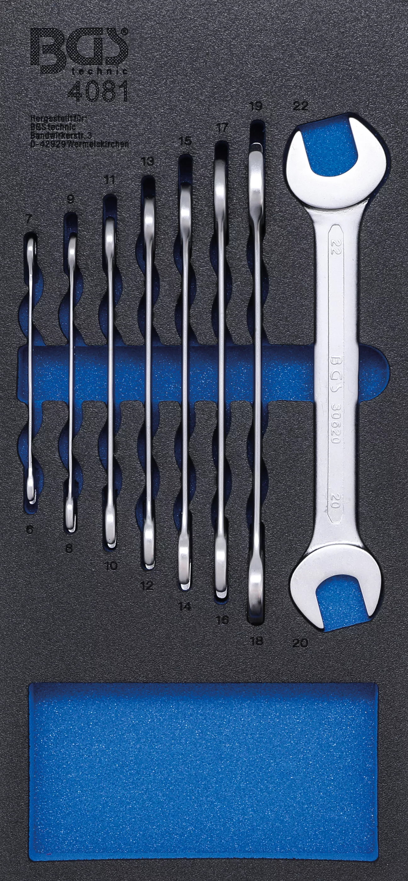 Cărucior atelier şi accesorii - Suport organizator pentru carucior 1/3: Set chei fixe duble | 6 - 22 mm | 8 piese