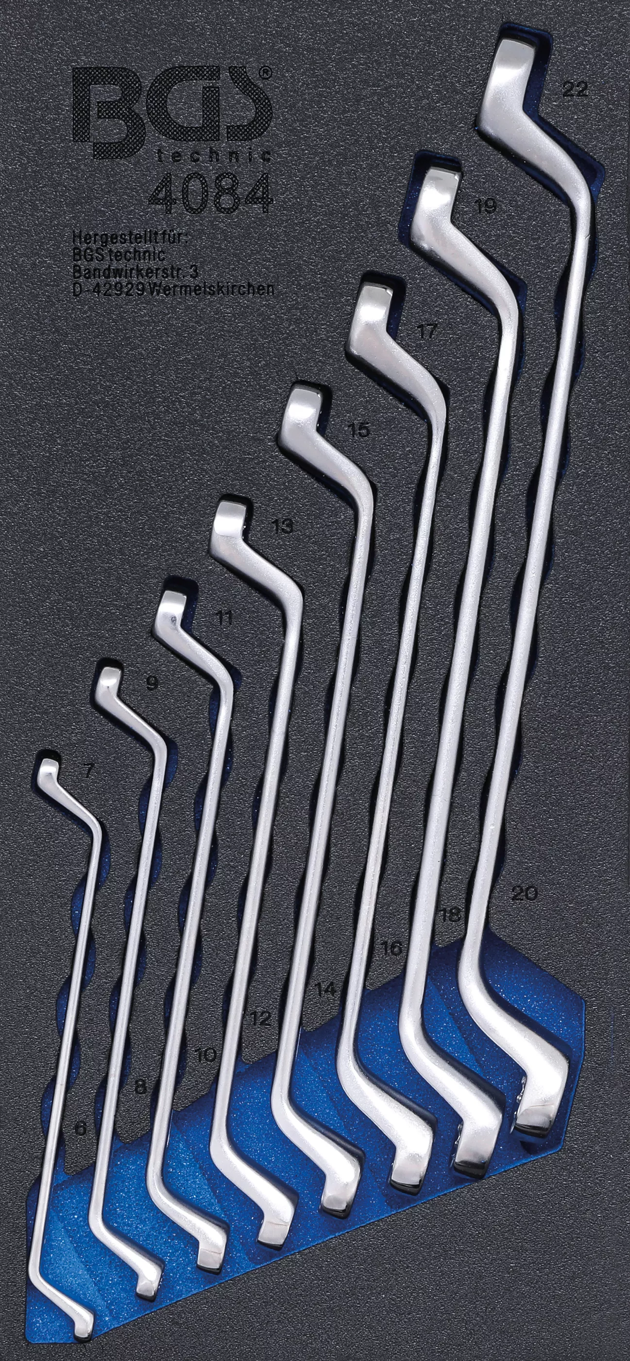 Cărucior atelier şi accesorii - Suport organizator pentru carucior 1/3: Set chei inelare duble | 6 x 7 - 20 x 22 mm | cotite adanc | 8 piese