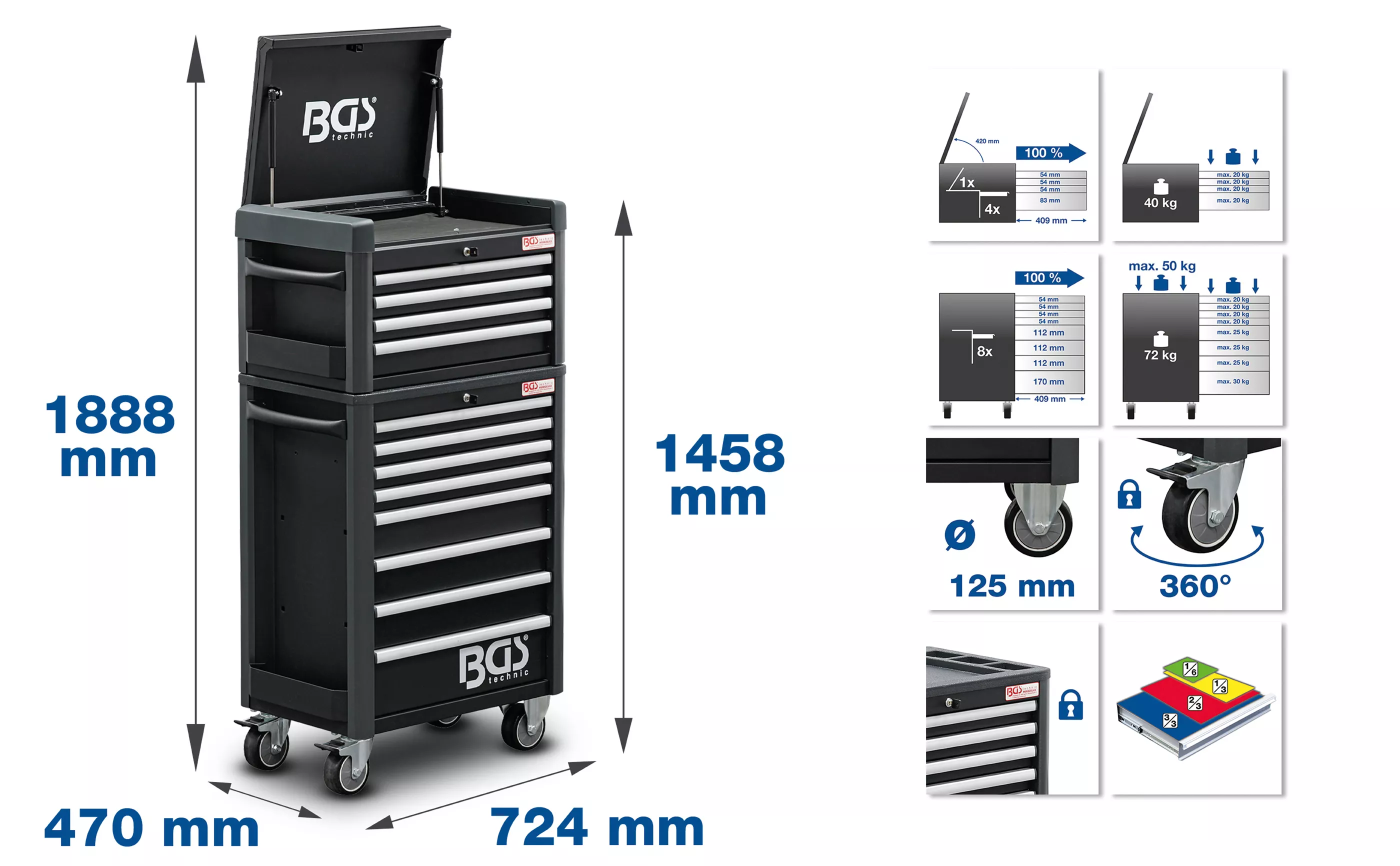 Carucior atelier Profi Standard Maxi | 12 sertare | cu 263 unelte [2]