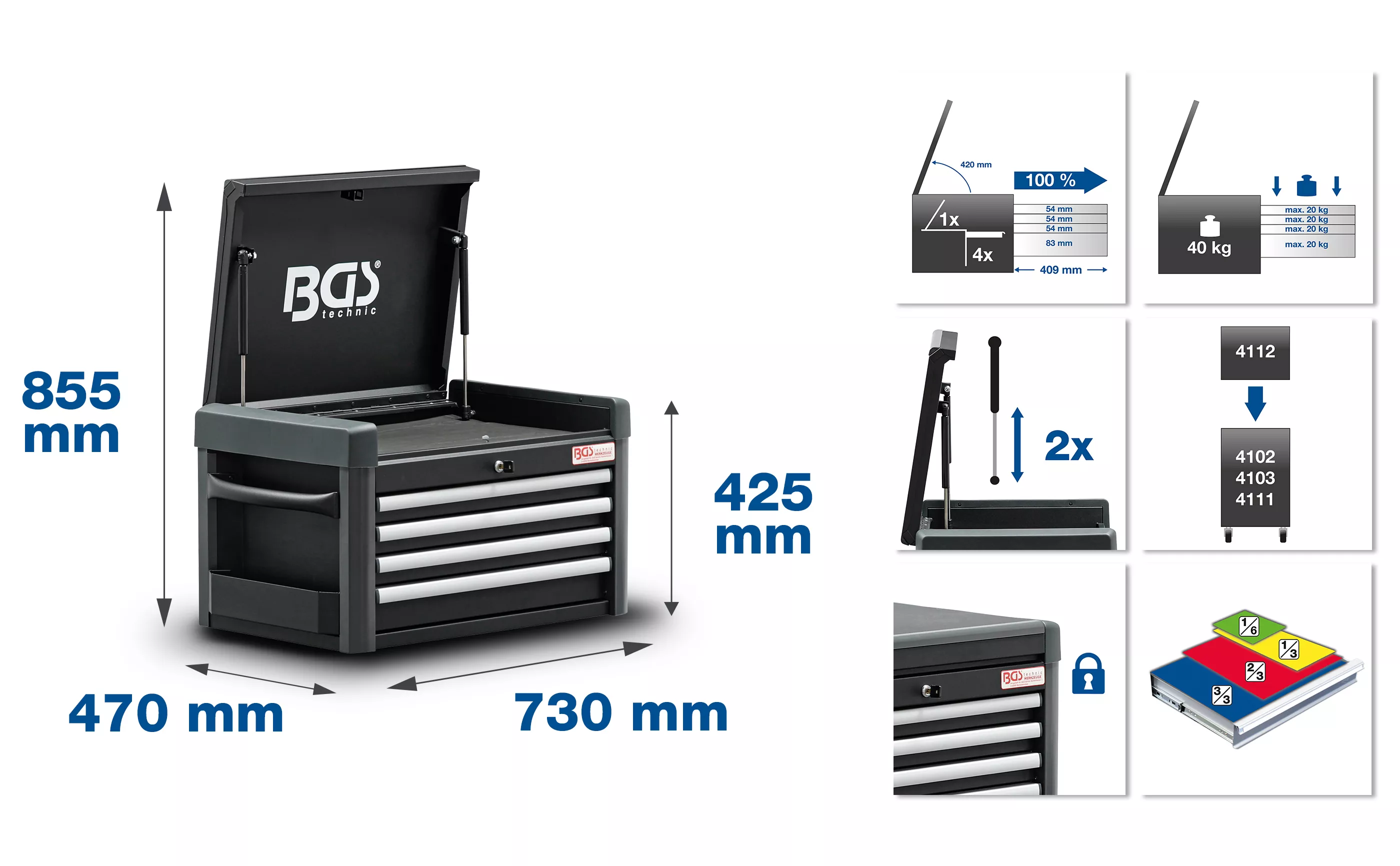 Modul atasare carucior atelier pentru carucior atelier PROFI | 4 sertare | gol [2]