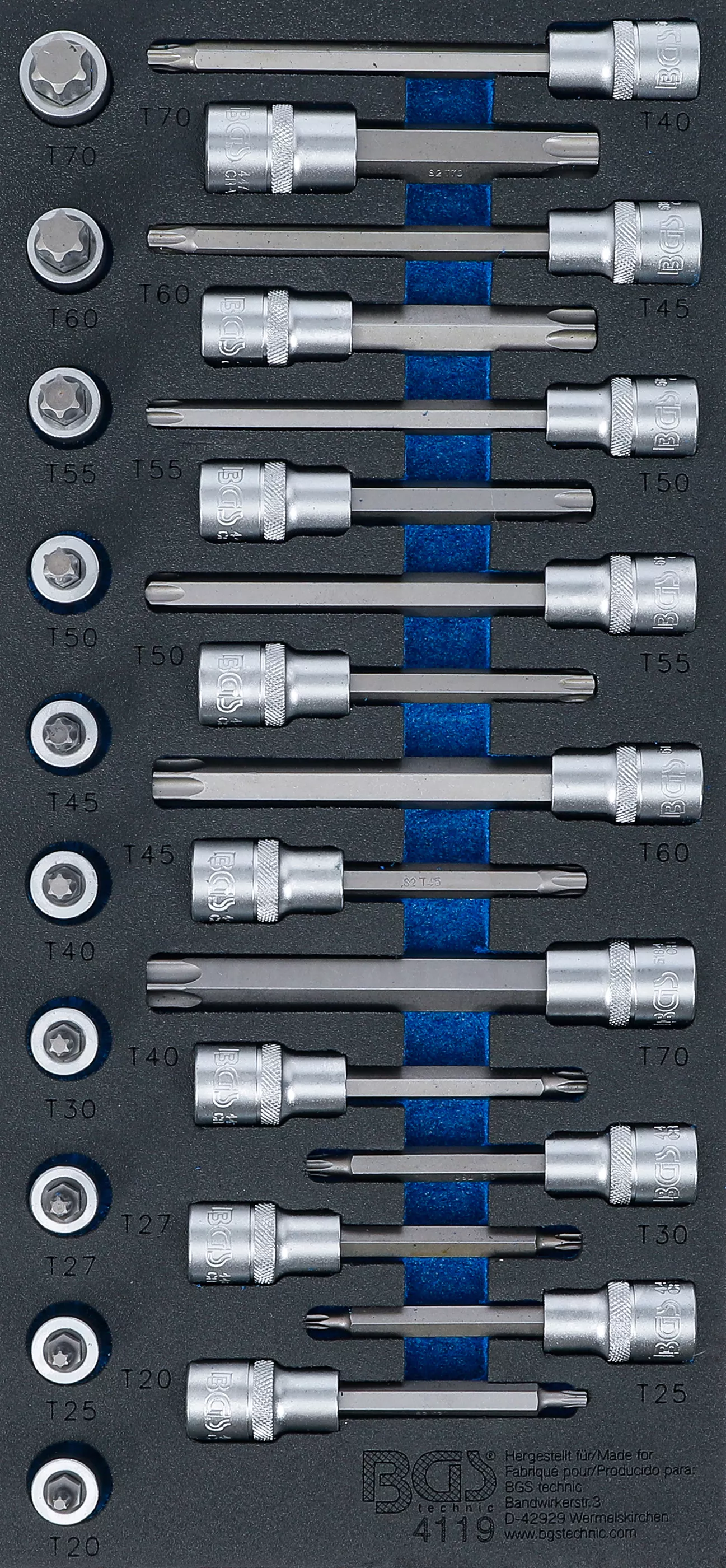 Cărucior atelier şi accesorii - Suport organizator pentru carucior 1/3: Set biti | Profil T (pentru Torx) | 26 piese