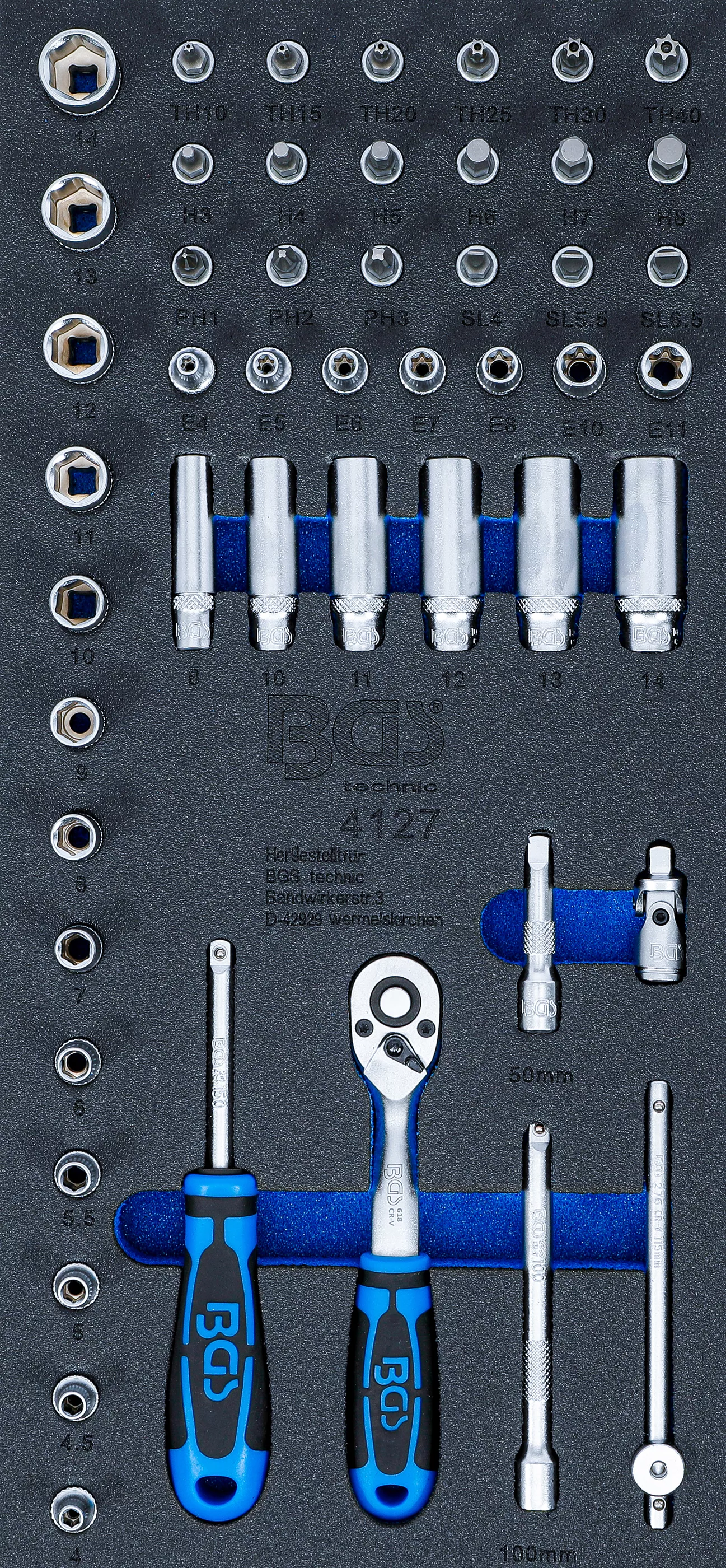 Cărucior atelier şi accesorii - Suport organizator pentru carucior 1/3: Set chei tubulare | 6,3 mm (1/4") | 50 piese