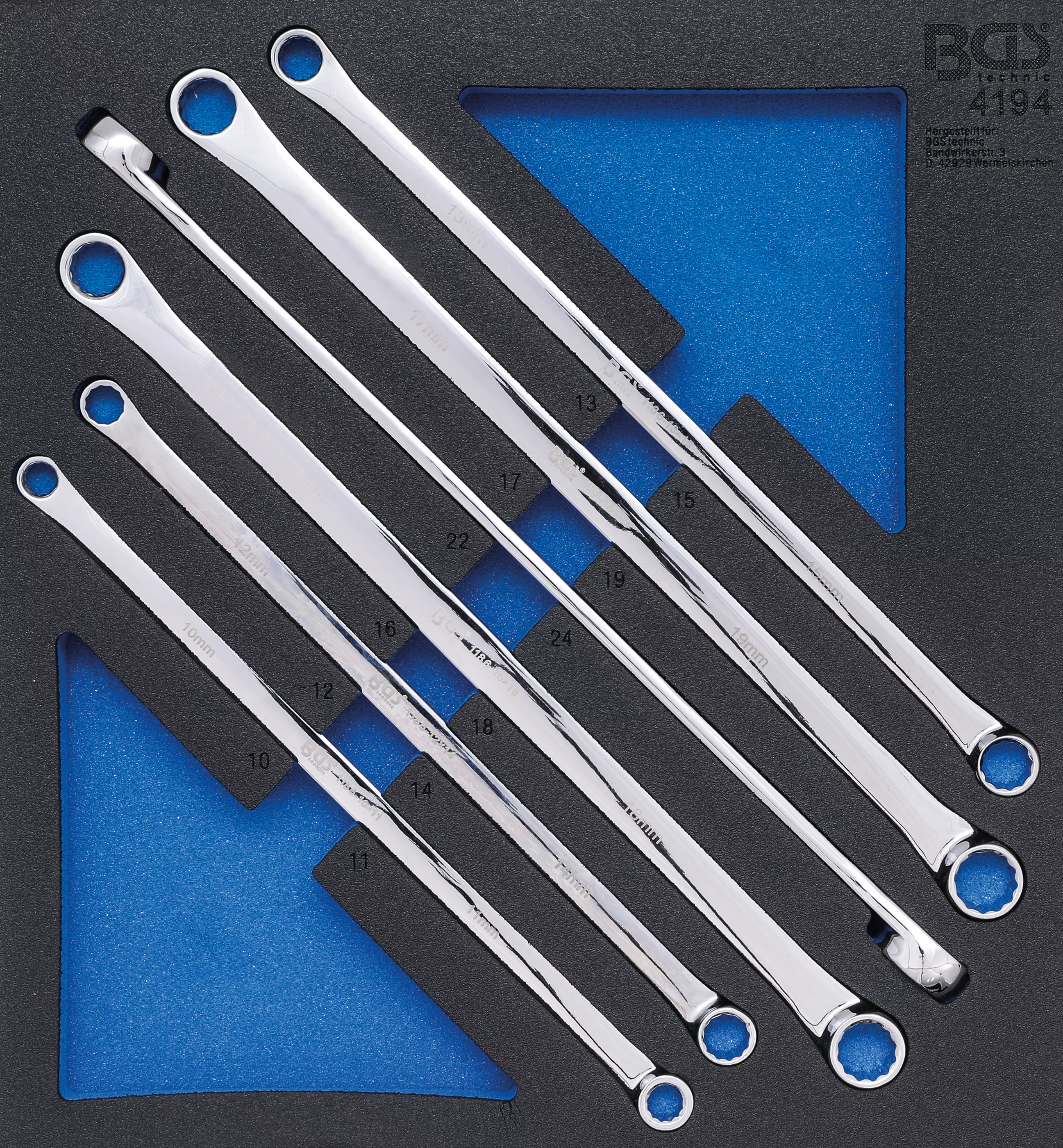 Cărucior atelier şi accesorii - Suport organizator pentru carucior 2/3: Set chei inelare duble | extra lungi | 10 x 11 - 22 x 24 mm | 6 piese