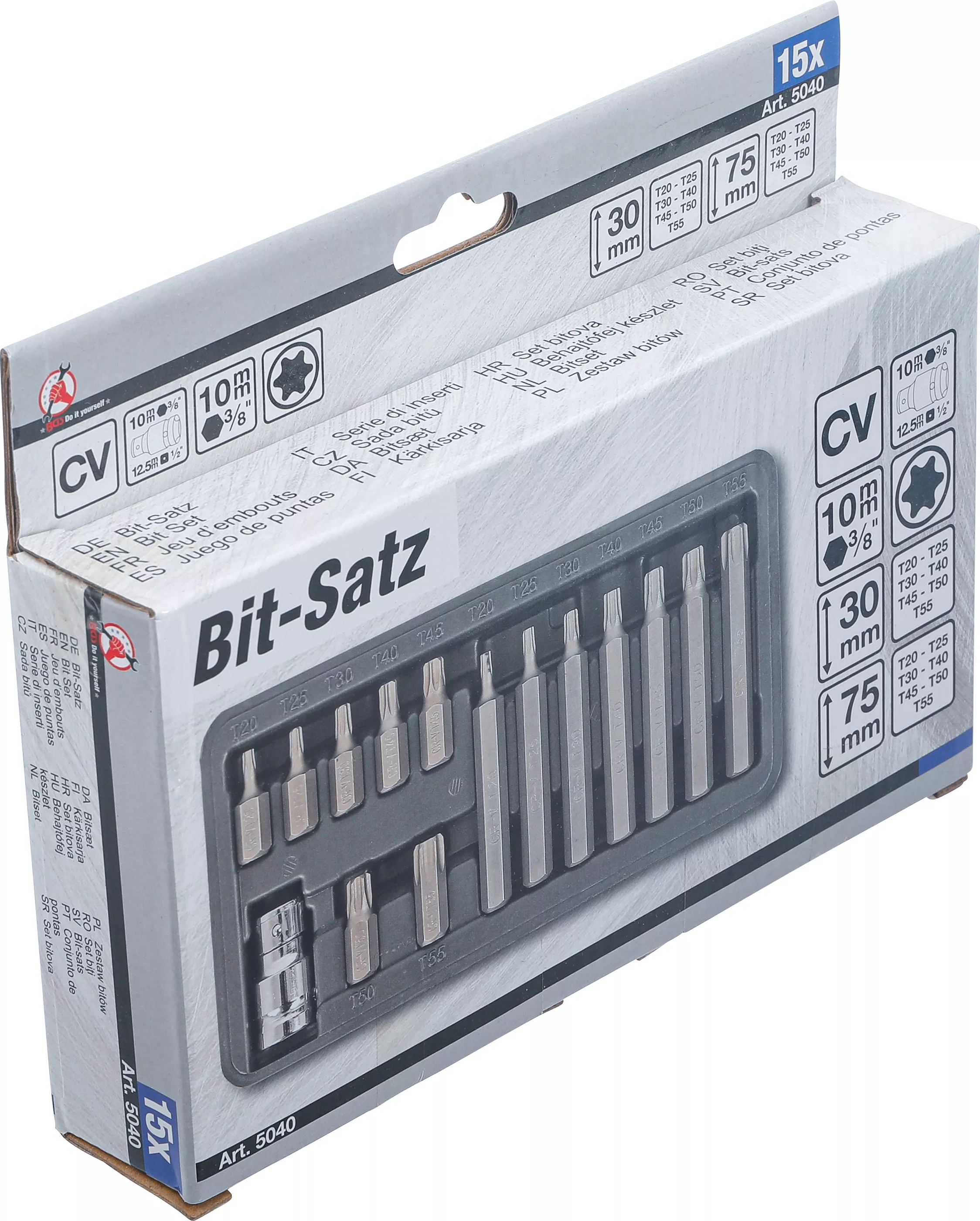Set biti | Antrenare hexagon exterior 10 mm (3/8") | Profil T (pentru Torx) | 15 piese [6]