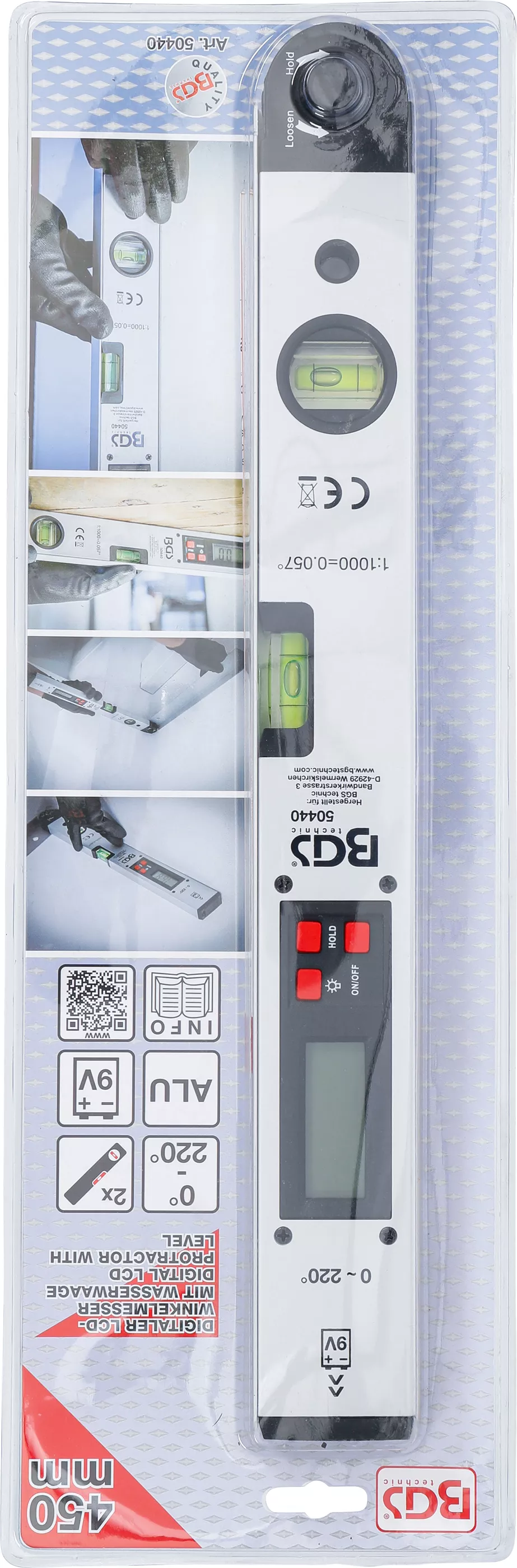 Nivela cu goniometru digital cu LCD | 450 mm [10]