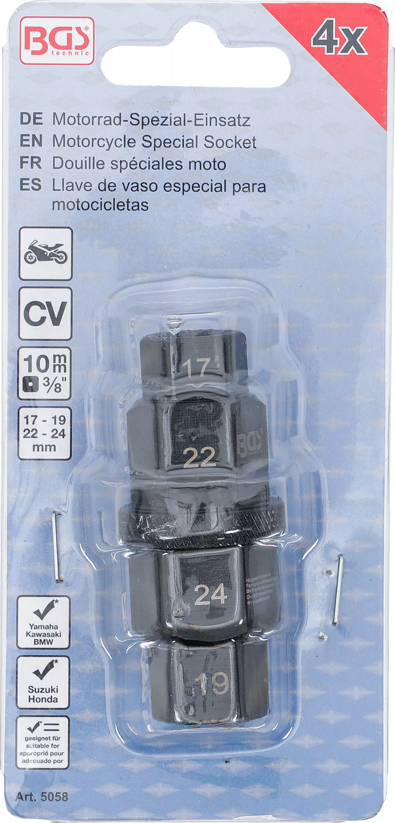 Cap cheie special pentru motociclete | 10 mm (3/8") | 17 - 19 - 22 - 24 mm [4]