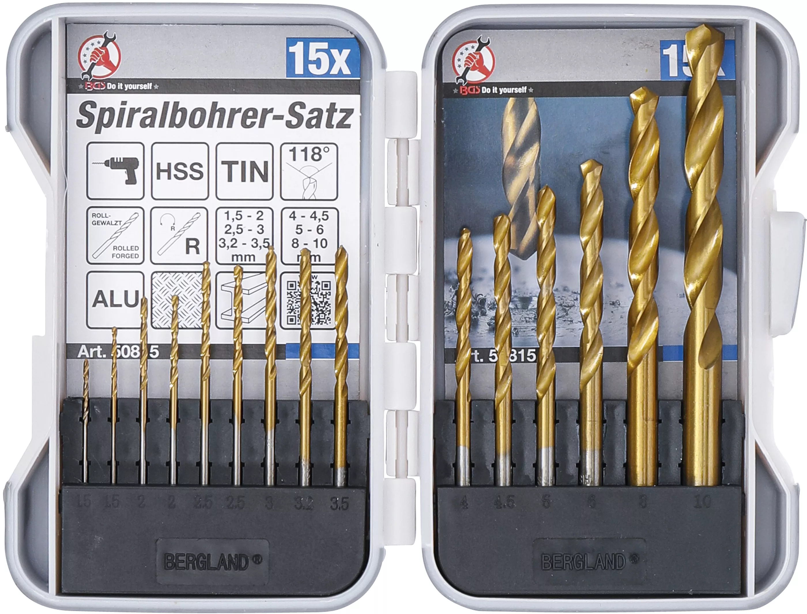 Set burghie spiralate HSS | titan-nitrurat | 1,5 - 10 mm | 15 piese [1]