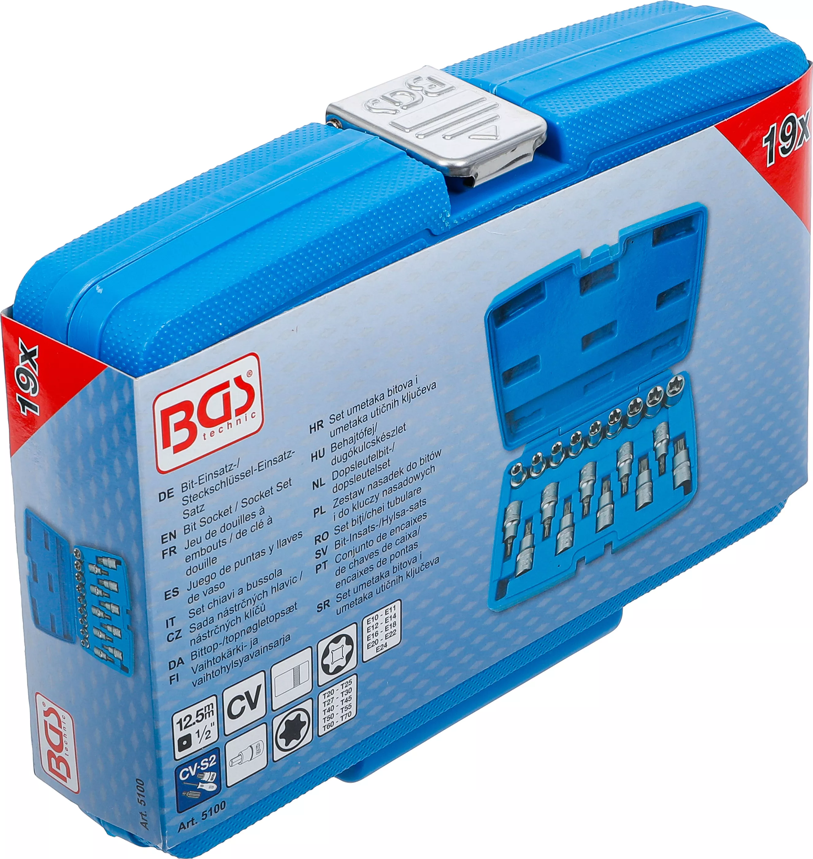 Set biti/chei tubulare | 12,5 mm (1/2") | Profil E / Profil T (pentru Torx) | 19 piese [6]