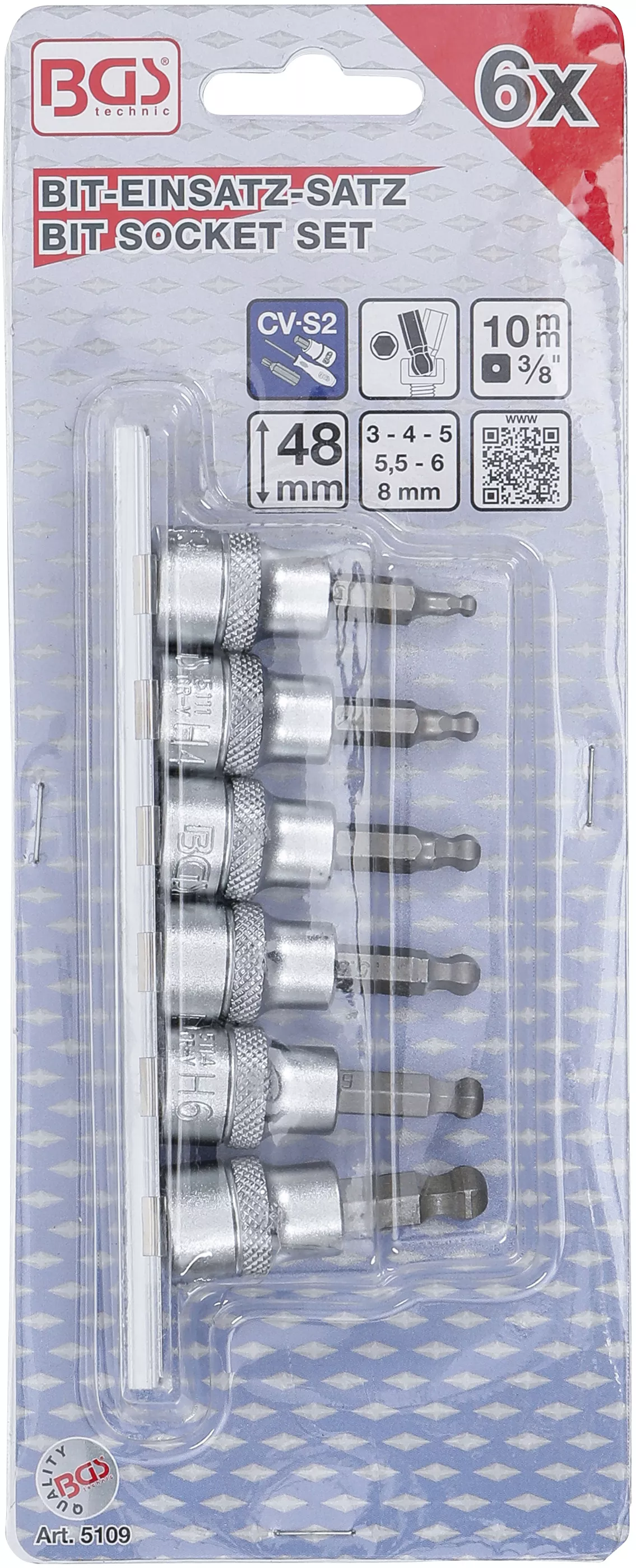Set biti | 10 mm (3/8") | hexagon interior cu cap sferic 3 - 8 mm | 6 piese [4]