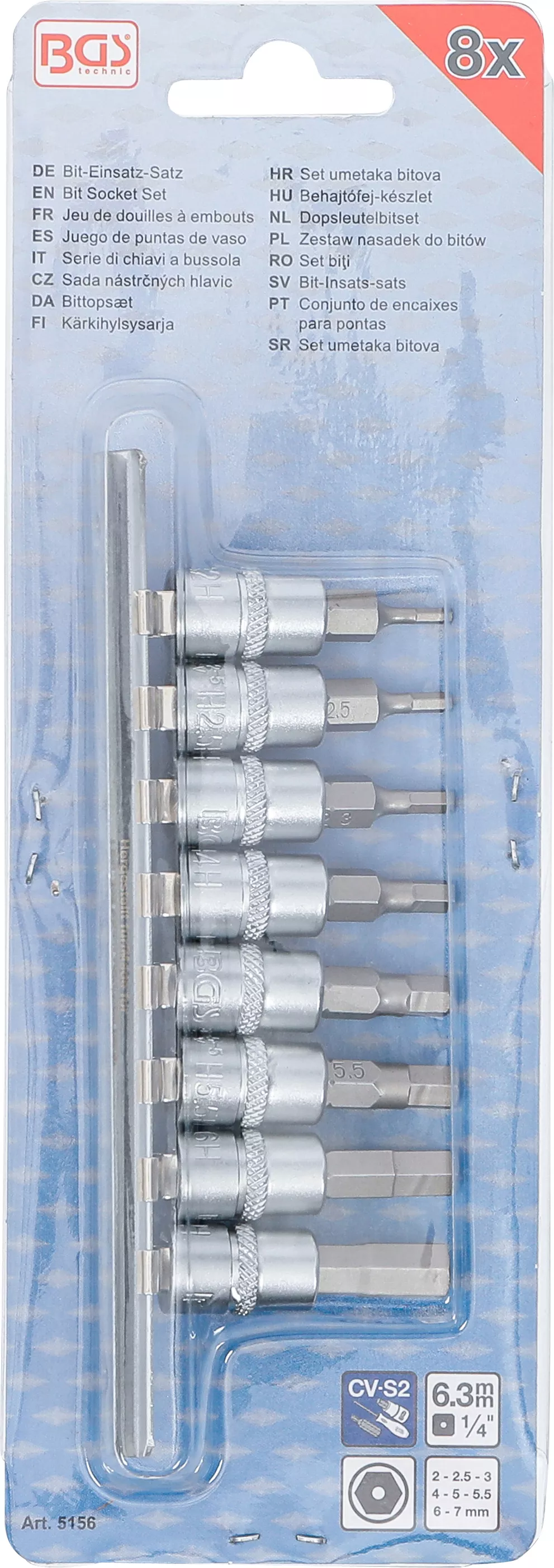 Set biti | 6,3 mm (1/4") | hexagon interior cu alezaj 2 - 7 mm | 8 piese [3]