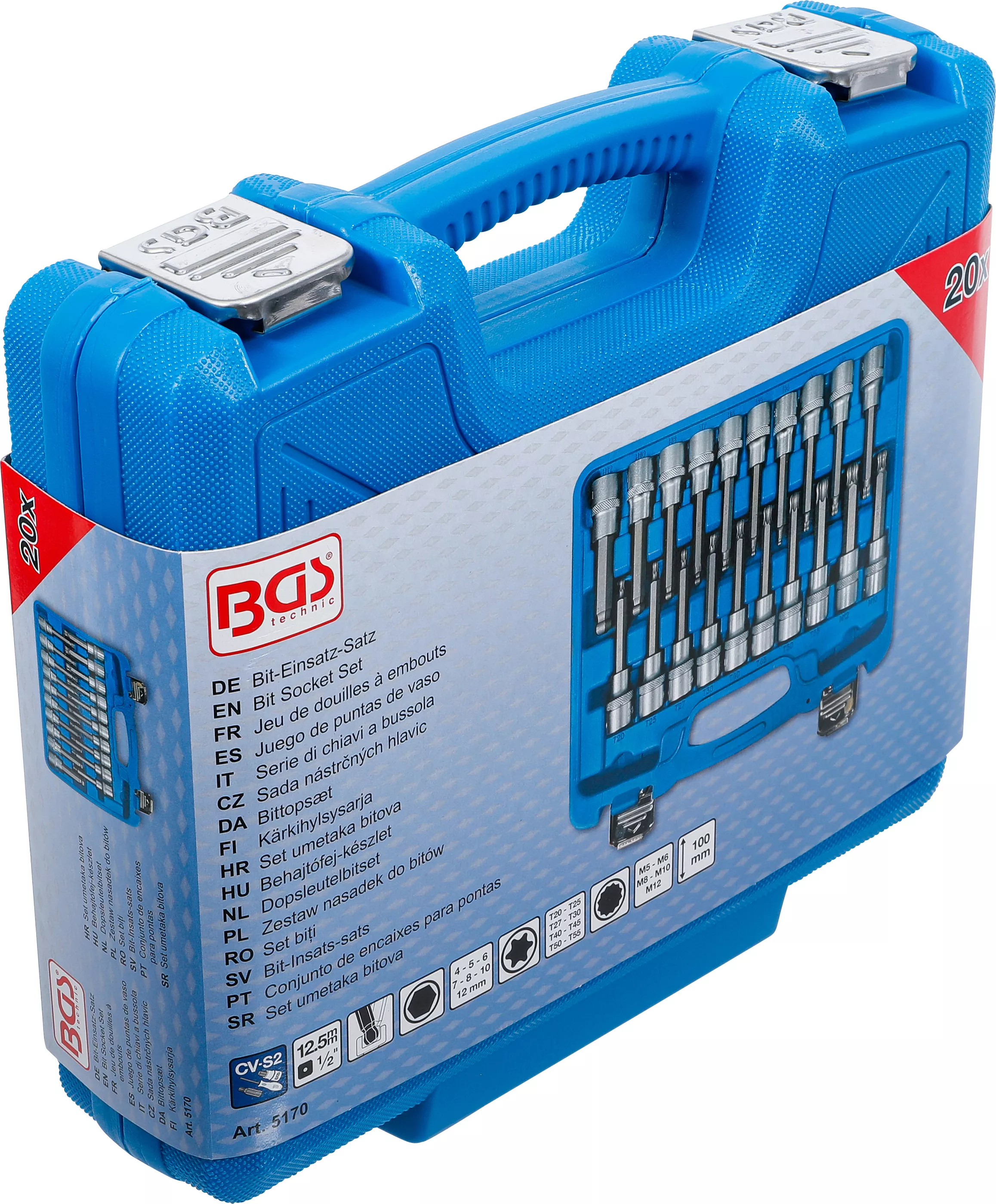 Set biti | 12,5 mm (1/2") | hexagon interior, Profil T (pentru Torx), Dantura interioara multipla (pentru XZN) cu cap sferic | 20 piese [6]