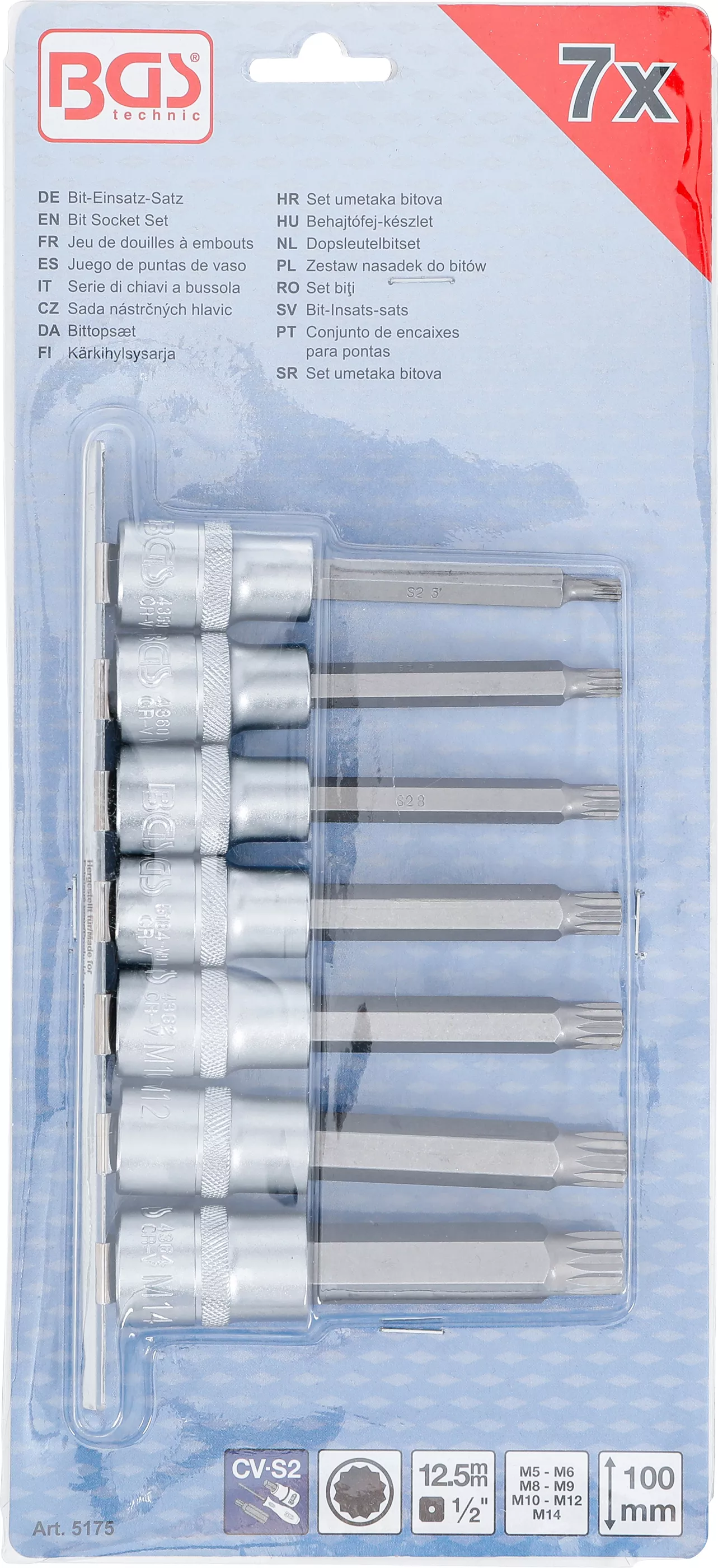 Set biti | 12,5 mm (1/2") | Dantura interioara multipla (pentru XZN) M5 - M14 | 7 piese [3]