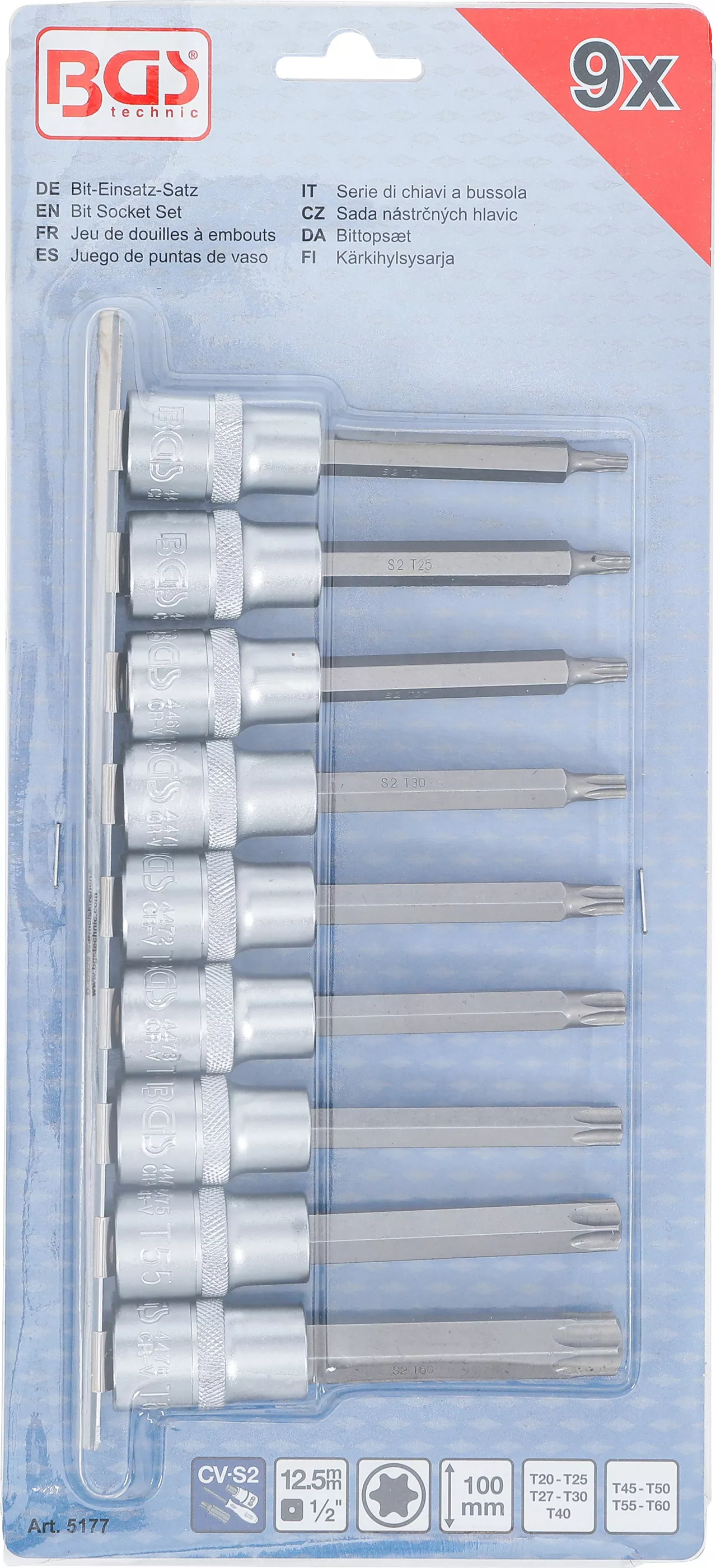 Set biti | 12,5 mm (1/2") | Profil T (pentru Torx) | 9 piese [3]