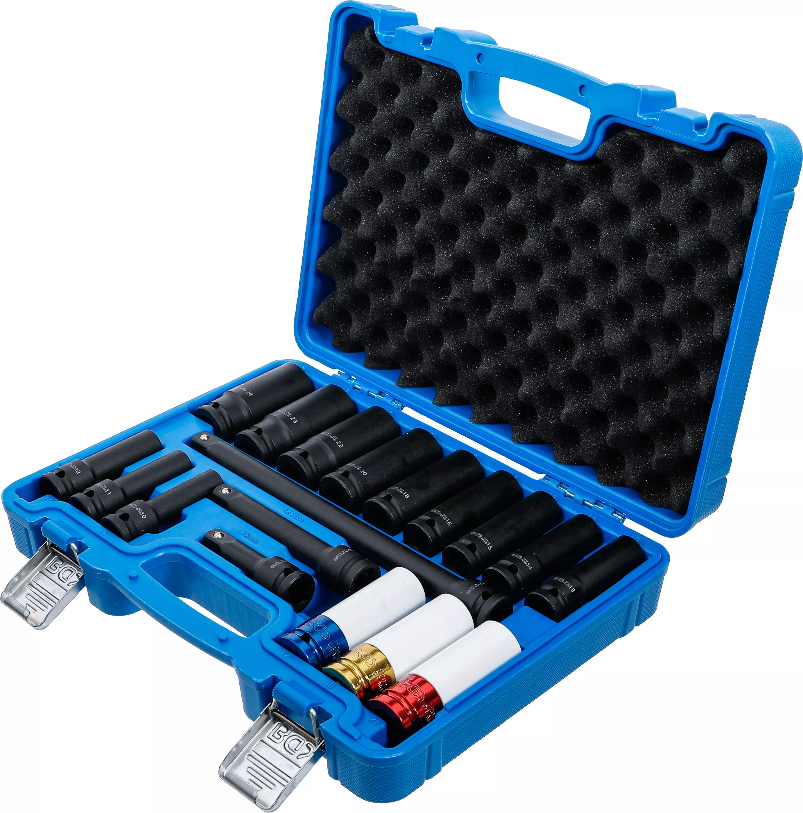 Set Chei tubulare de impact si Cap cheie de impact cu protectie | Hexagon | 12,5 mm (1/2") | 10 - 24 mm | 18 piese [3]