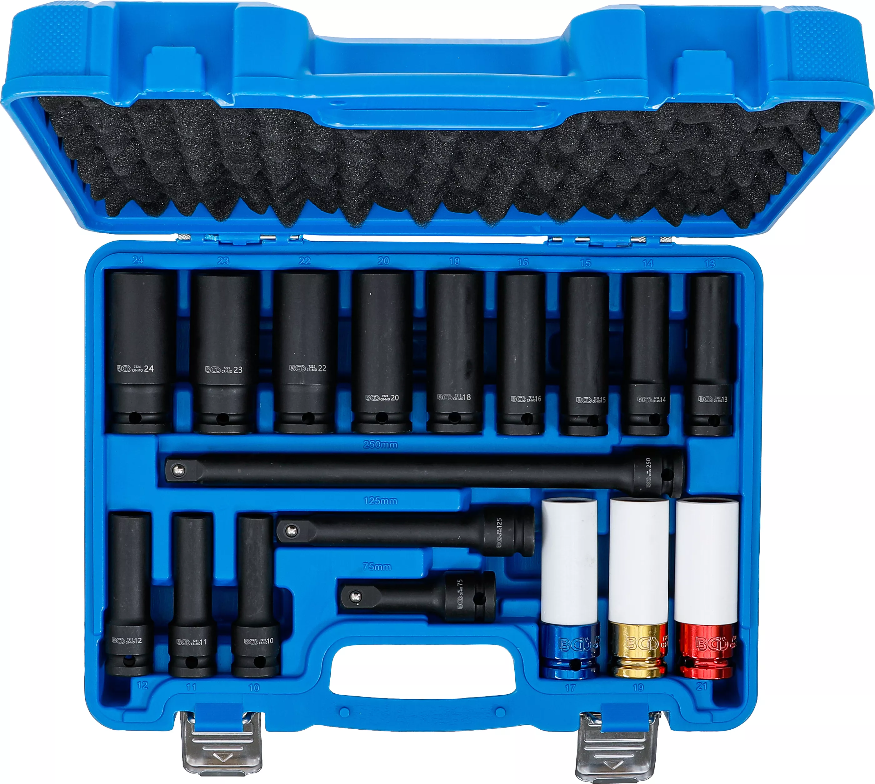 Set Chei tubulare de impact si Cap cheie de impact cu protectie | Hexagon | 12,5 mm (1/2") | 10 - 24 mm | 18 piese [4]