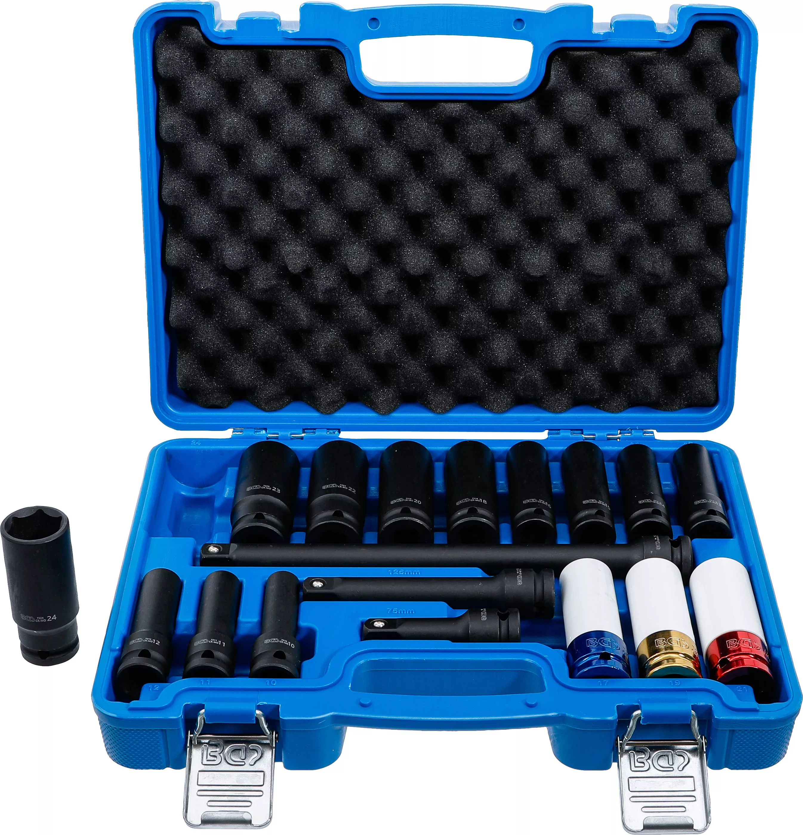 Set Chei tubulare de impact si Cap cheie de impact cu protectie | Hexagon | 12,5 mm (1/2") | 10 - 24 mm | 18 piese [1]