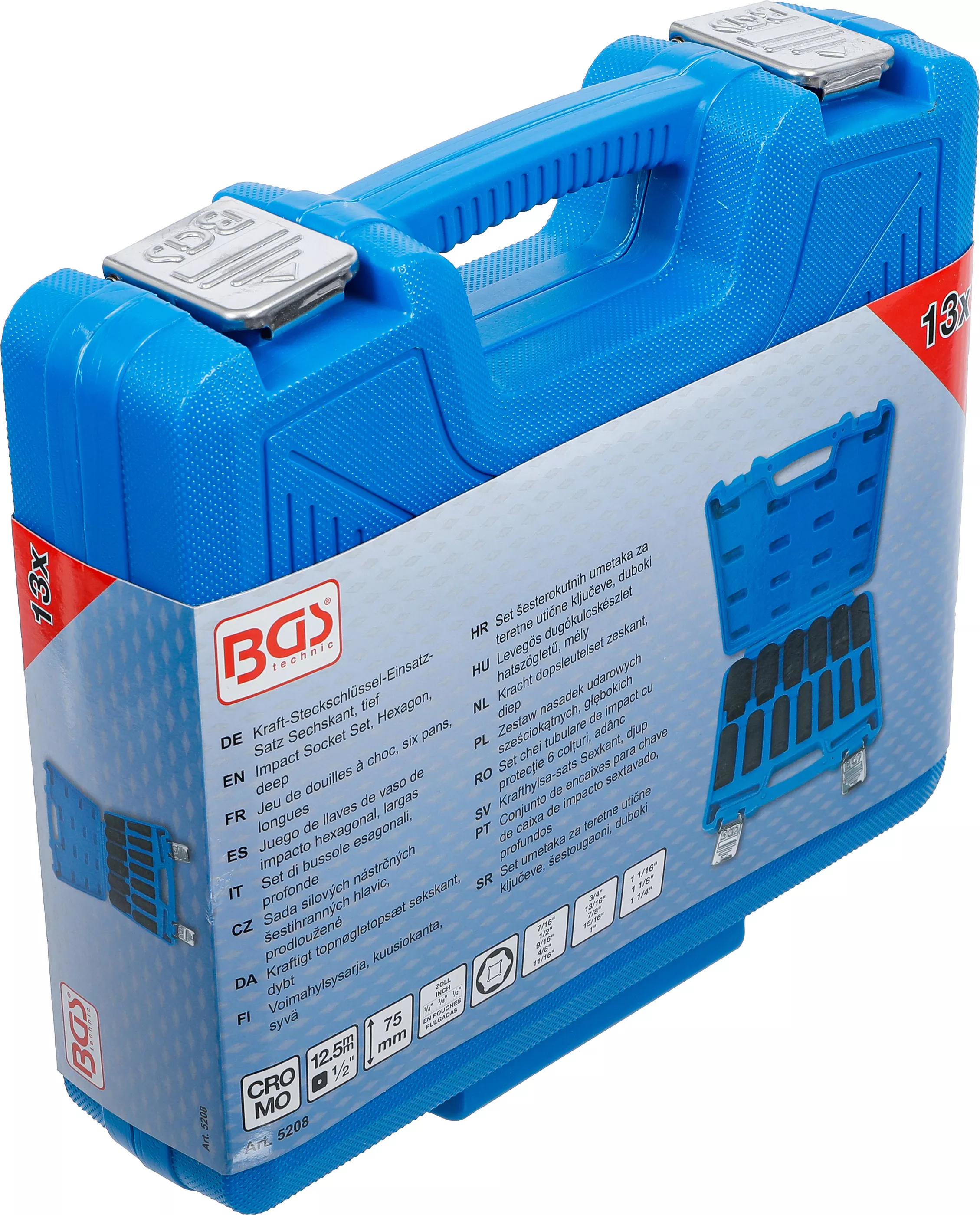 Set chei tubulare de impact cu protectie 6 colturi, adanc | 12,5 mm (1/2") | Marimi in toli | 13 piese [6]