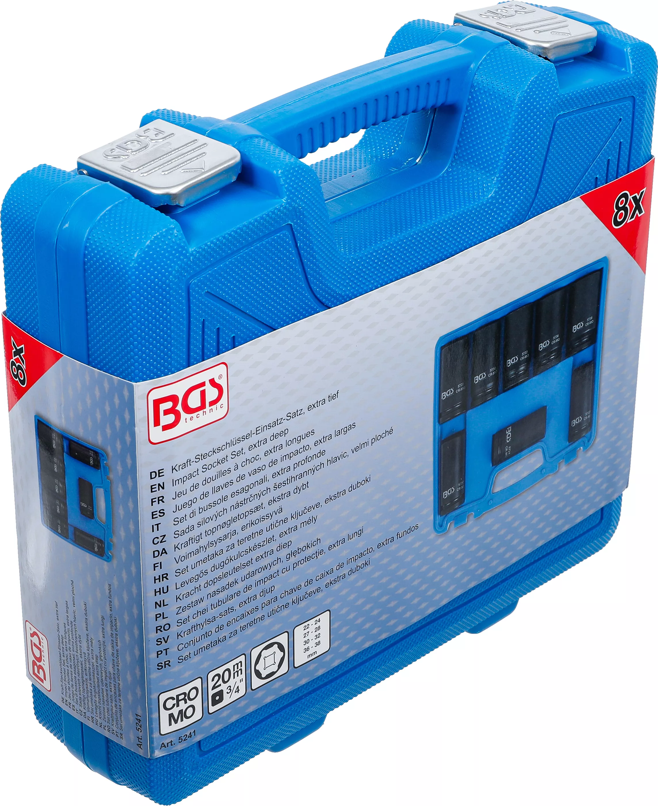 Set chei tubulare de impact cu protectie, extra lungi | 20 mm (3/4") | 22 - 38 mm | 8 piese [6]