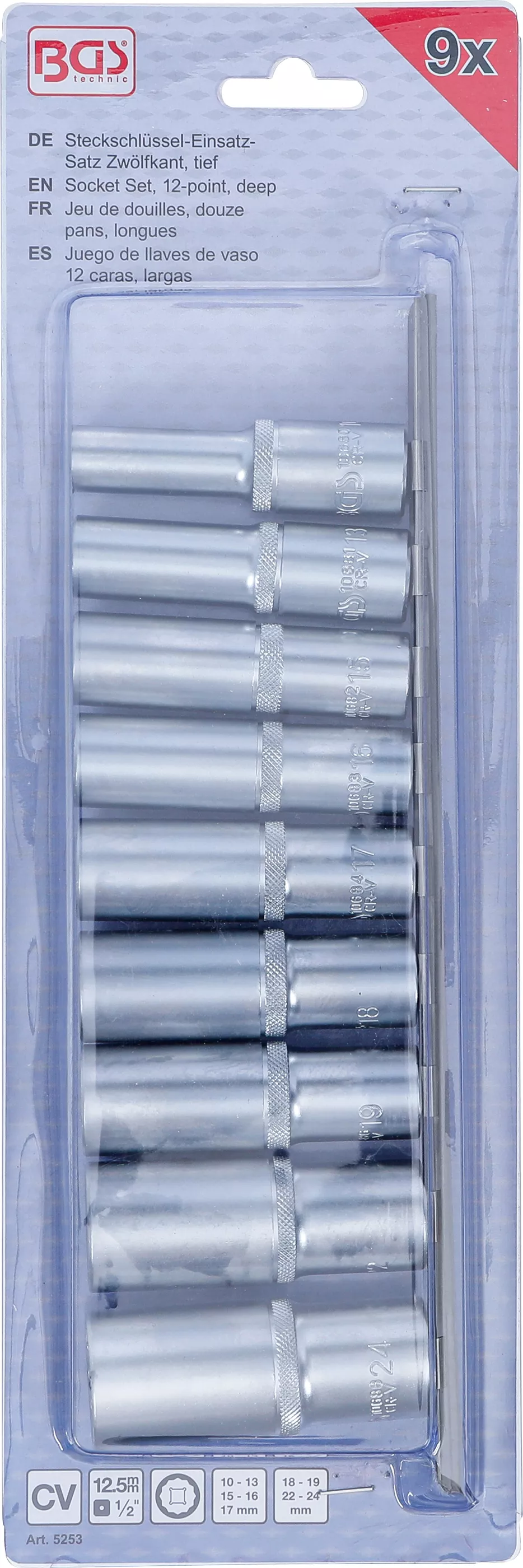 Set chei tubulare 12 colturi, adanci | 12,5 mm (1/2") | 10 - 24 mm | 9 piese [4]