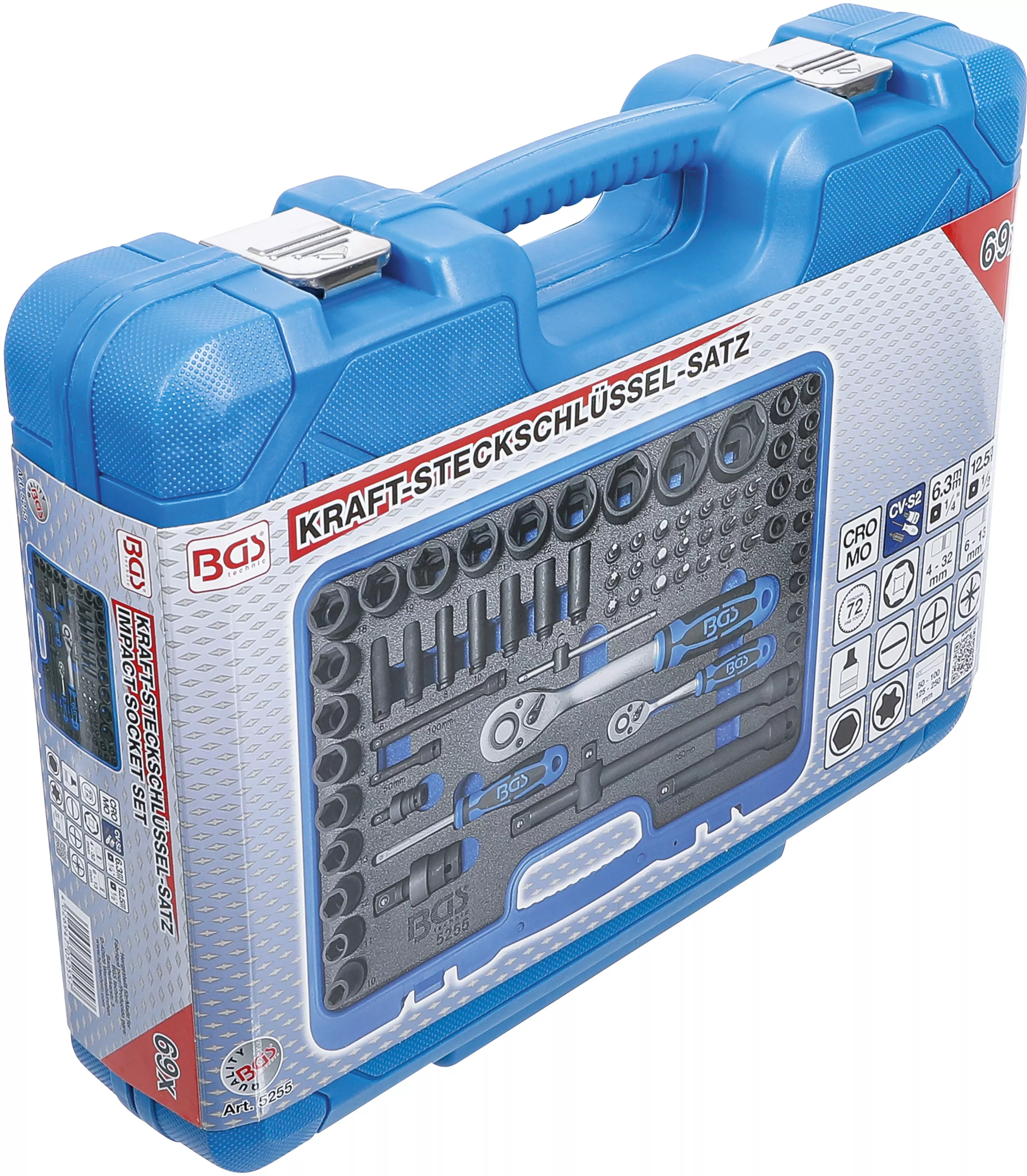 Set chei tubulare de impact hexagonale | 6,3 mm (1/4") + 12,5 mm (1/2") | 69 piese [6]
