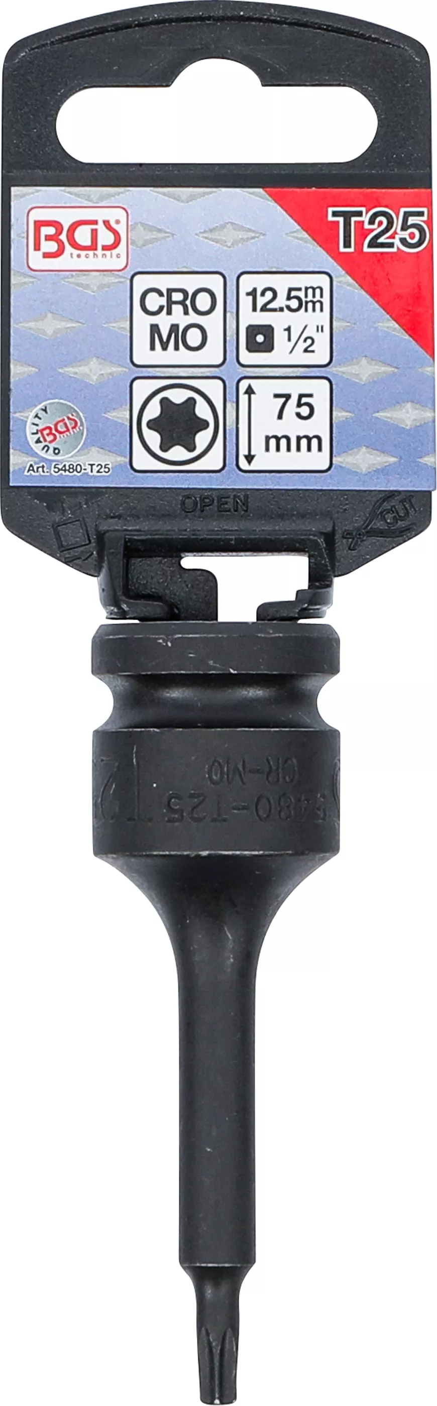 Cap bit de impact | Lungime 75 mm | 12,5 mm (1/2") | Profil T (pentru Torx) T25 [2]