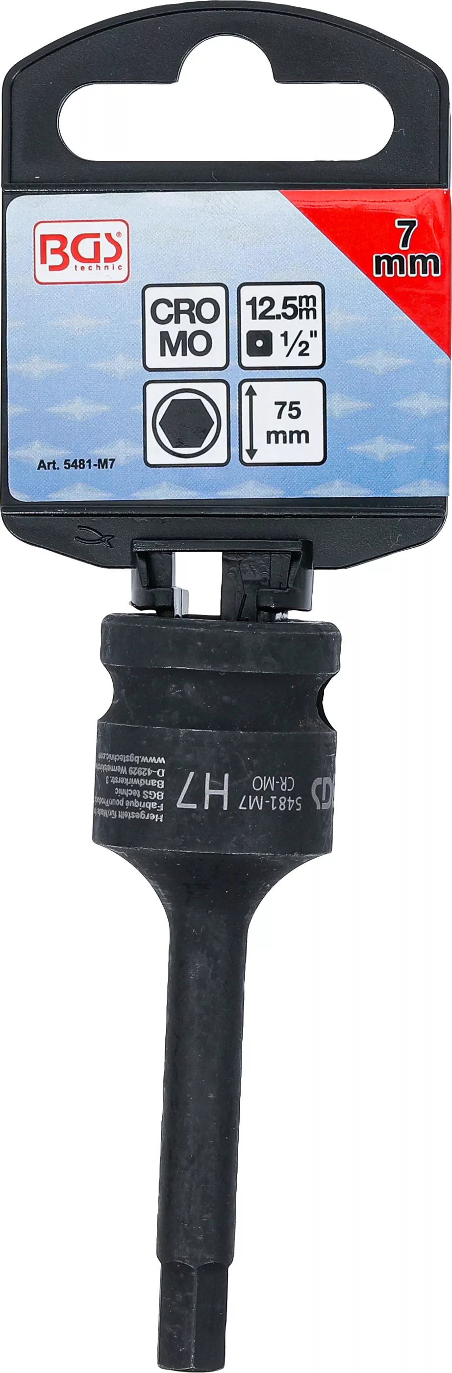 Cap bit de impact | Lungime 75 mm | 12,5 mm (1/2") | hexagon interior 7 mm [3]