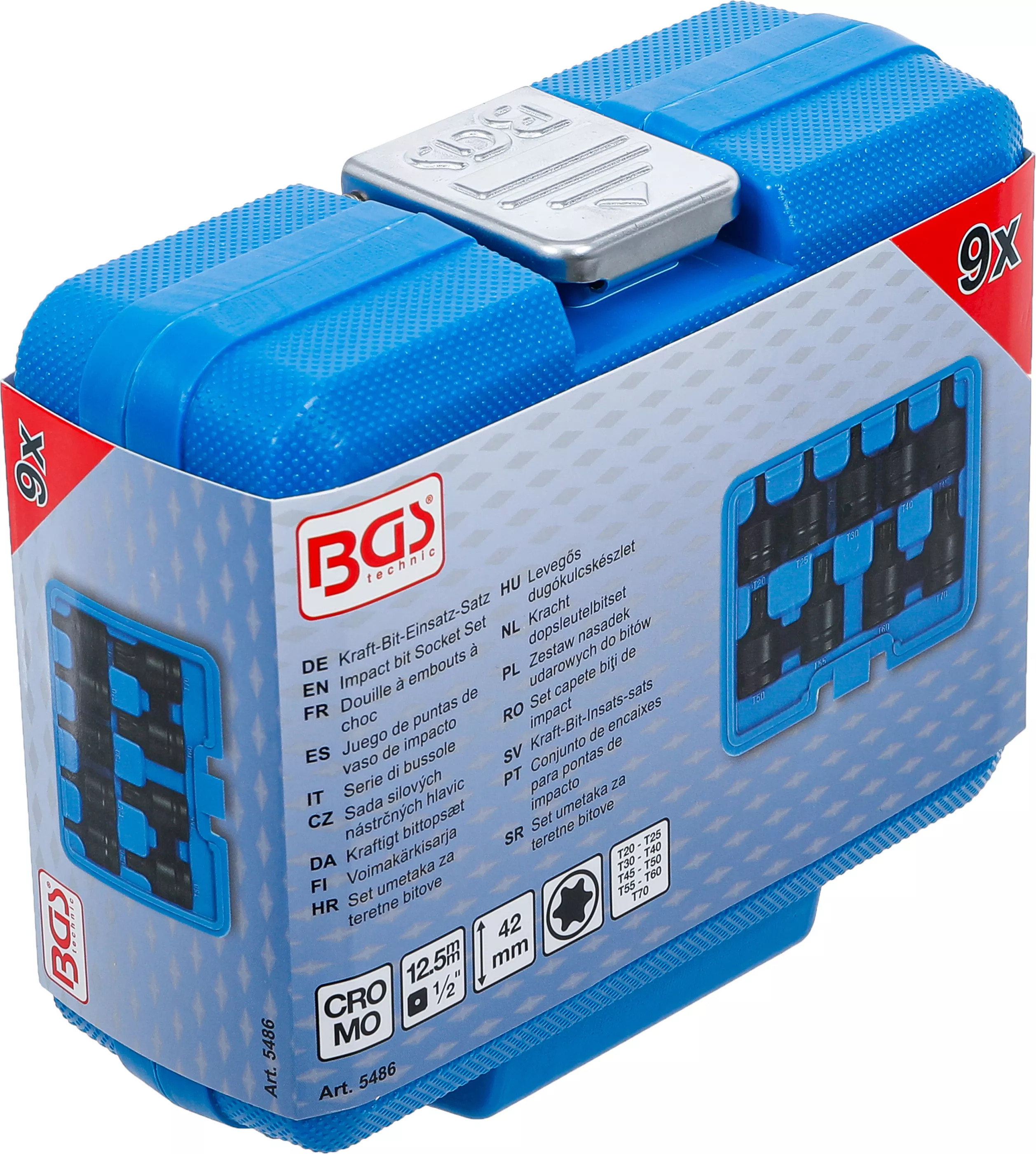 Set capete biti de impact | 12,5 mm (1/2") | Profil T (pentru Torx) T20 - T70 | 9 piese [6]