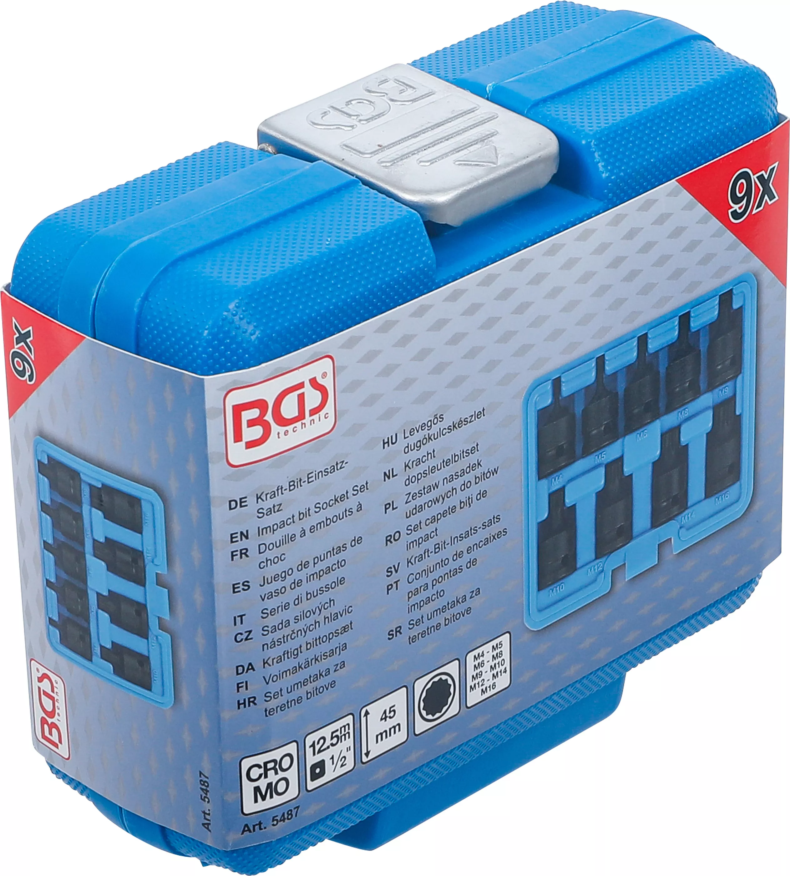 Set capete biti de impact | 12,5 mm (1/2") | Dantura interioara multipla (pentru XZN) M4 - M16 | 9 piese [6]