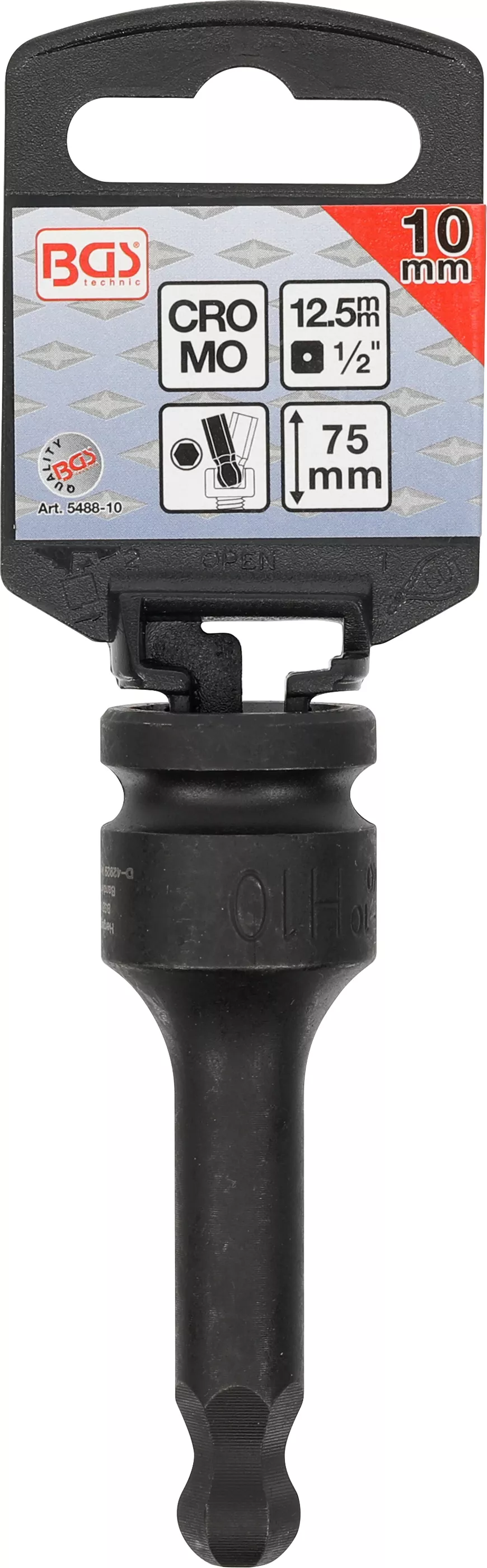 Cap bit de impact | Lungime 75 mm | 12,5 mm (1/2") | hexagon interior cu cap sferic 10 mm [2]